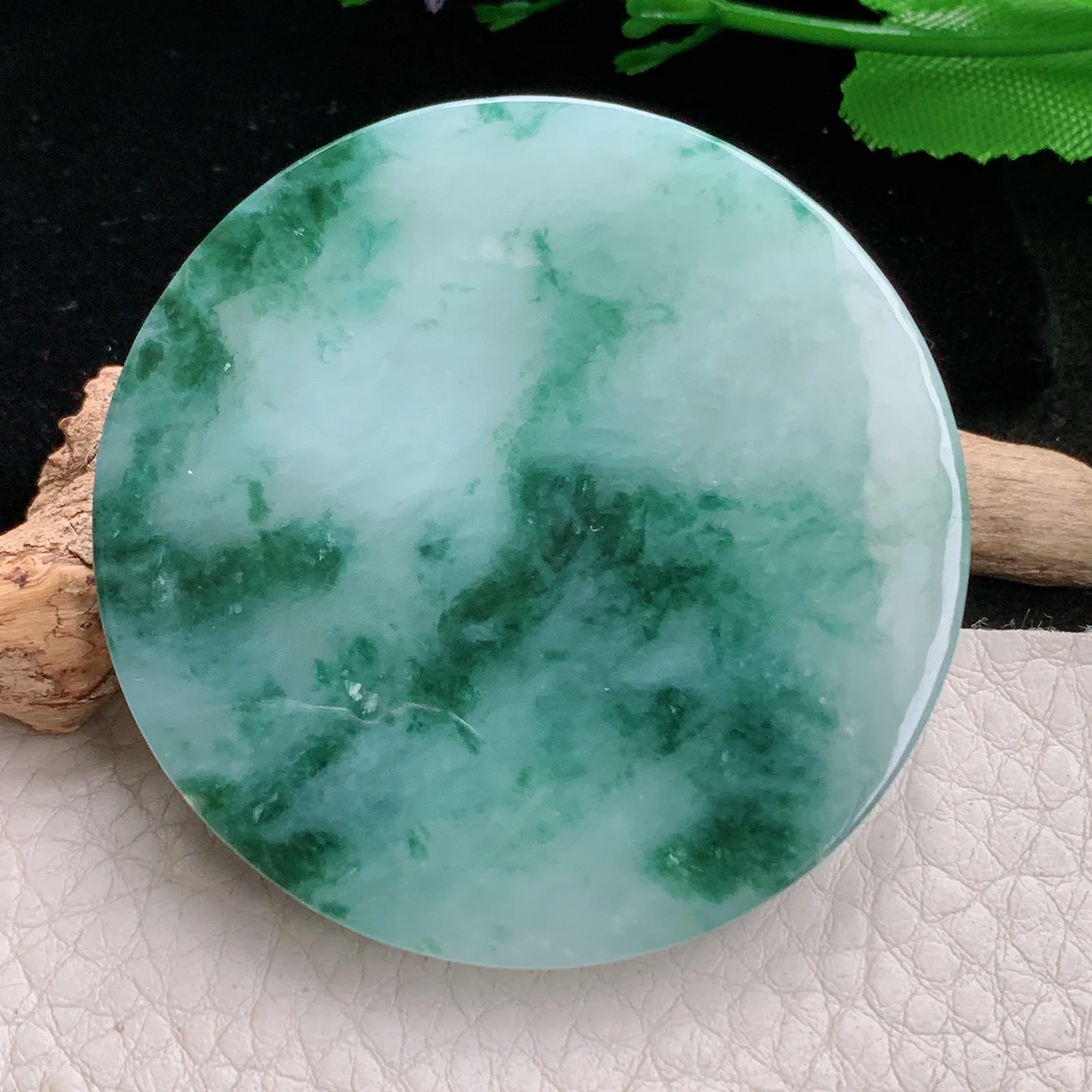 f8自然光53*6天然缅甸翡翠A货飘花平安无事牌 大平安扣玉吊坠