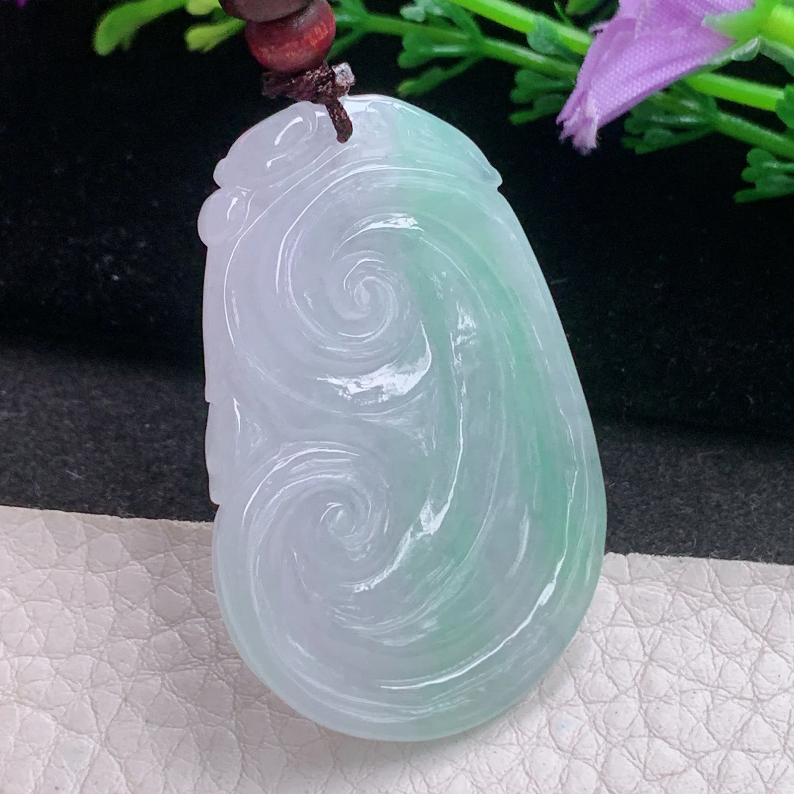 zen自然光47.2*31*6.2天然缅甸翡翠A货春带彩如意 玉如意玉吊坠