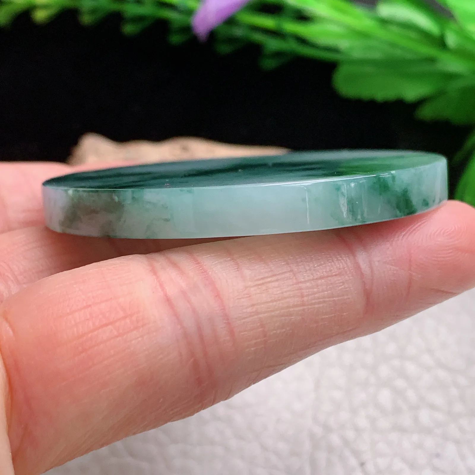 f8自然光53*6天然缅甸翡翠A货飘花平安无事牌 大平安扣玉吊坠