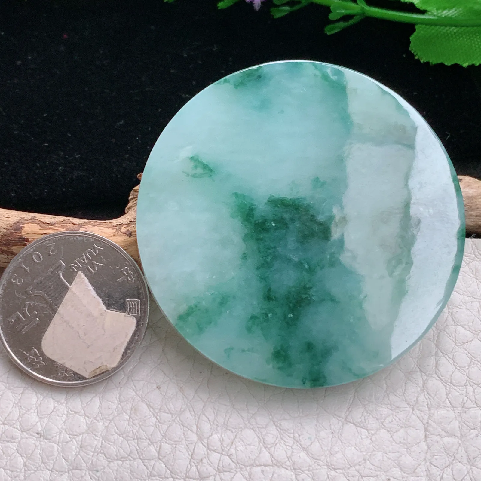 f8自然光53*6天然缅甸翡翠A货飘花平安无事牌 大平安扣玉吊坠