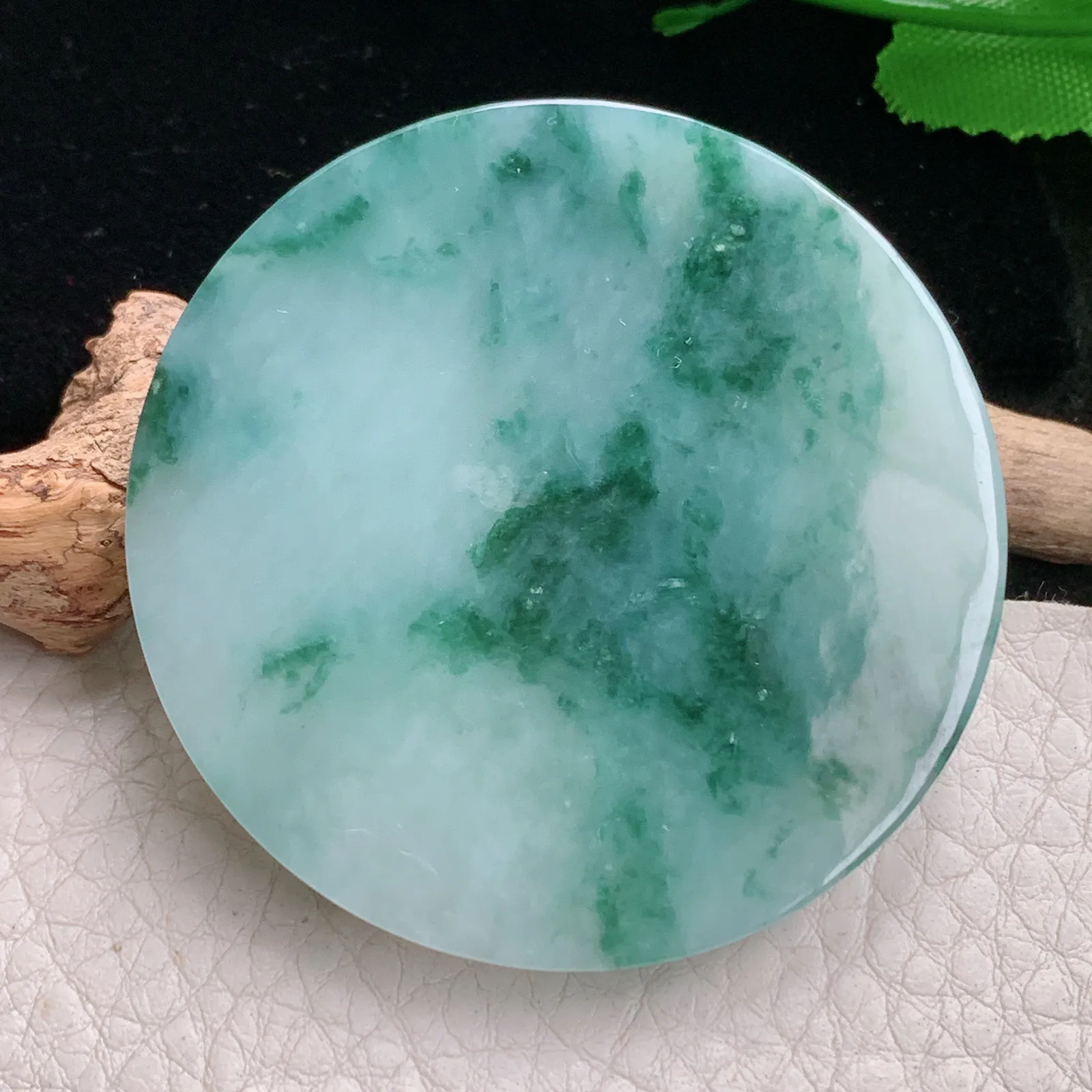 f8自然光53*6天然缅甸翡翠A货飘花平安无事牌 大平安扣玉吊坠