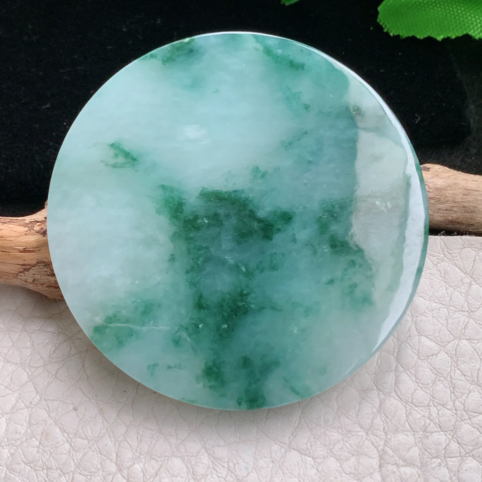 f8自然光53*6天然缅甸翡翠A货飘花平安无事牌 大平安扣玉吊坠