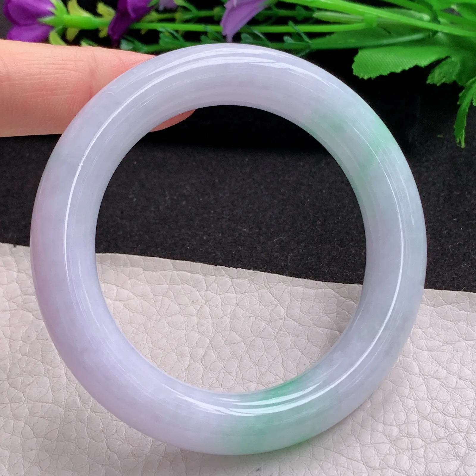 ll梦幻款54*11.8*11.3美人镯 天然缅甸翡翠A货春带彩水润圆条玉手环