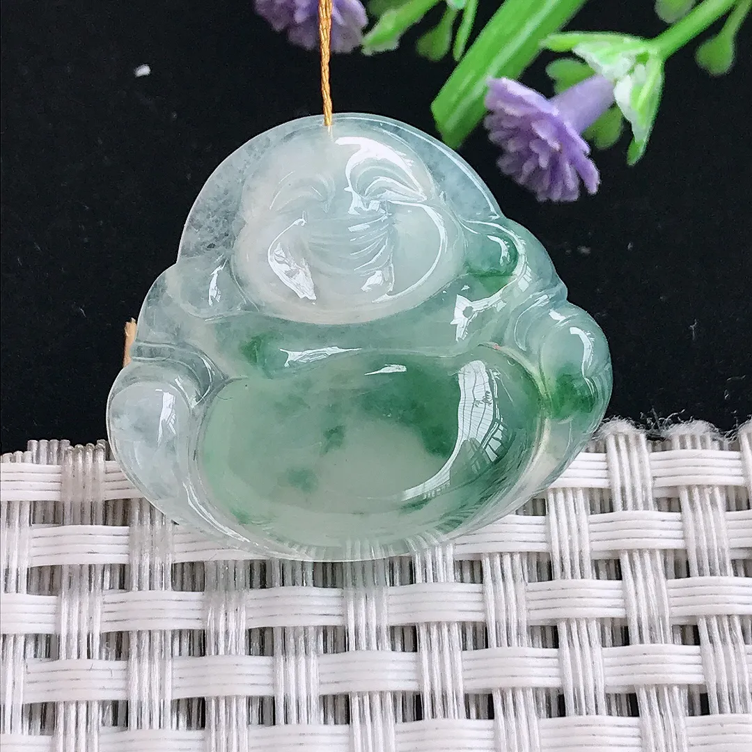 实拍A货翡翠26.3/30/6.2老坑冰胶果冻冰飘花佛公吊坠翡翠挂件