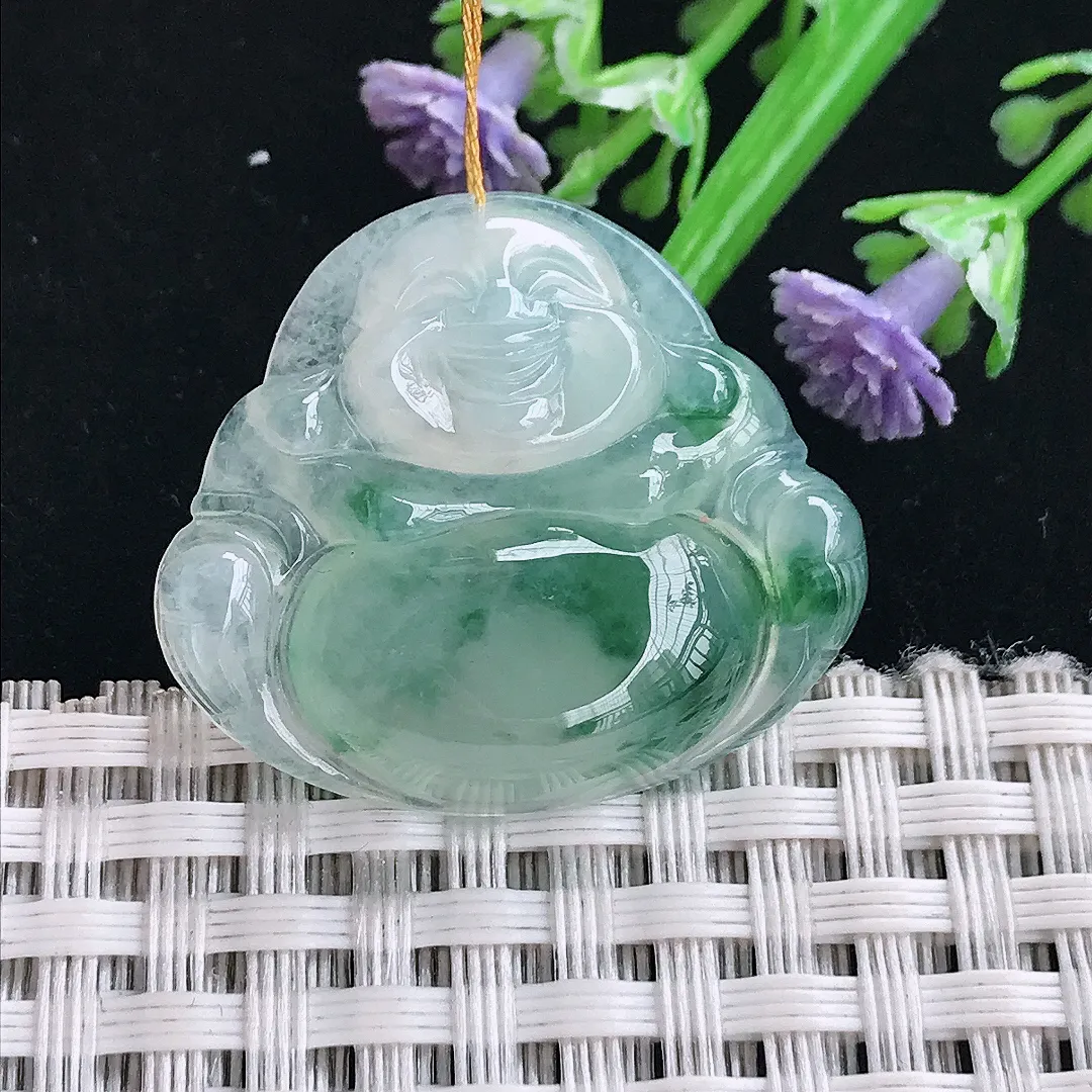 实拍A货翡翠26.3/30/6.2老坑冰胶果冻冰飘花佛公吊坠翡翠挂件