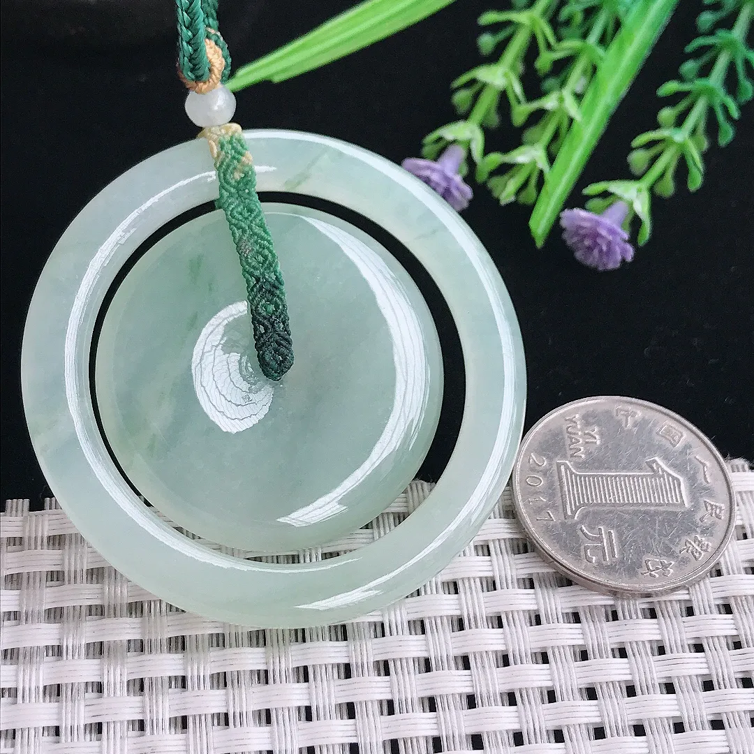 实拍A货翡翠53.8/6老坑冰胶水灵冰晴母子扣吊坠翡翠玉扣挂件