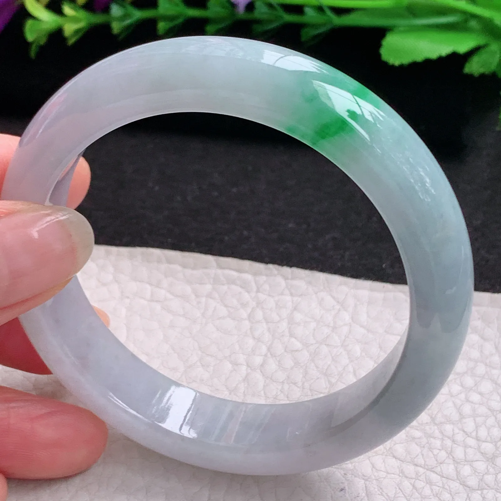 ll飘逸款57*13.2*8.5平安镯 天然缅甸翡翠A货水润飘花宽边玉手环