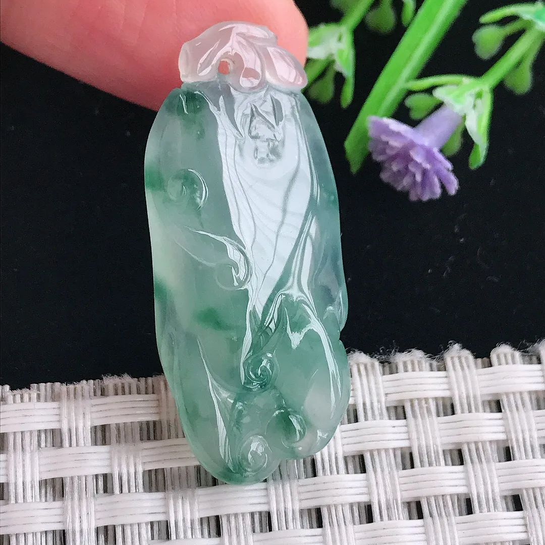 实拍A货翡翠37.3/16/7.5老坑冰胶果冻冰飘花佛手福瓜吊坠翡翠挂件