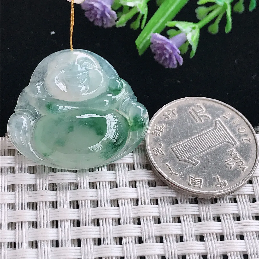 实拍A货翡翠26.3/30/6.2老坑冰胶果冻冰飘花佛公吊坠翡翠挂件