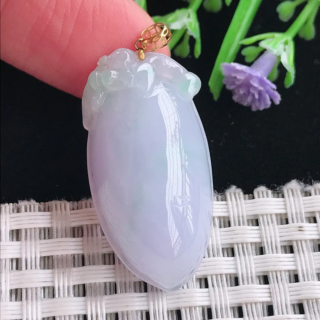 实拍A货翡翠33.3/16.6/10.5老坑18k金镶嵌紫罗兰寿桃吊坠翡翠桃子挂件