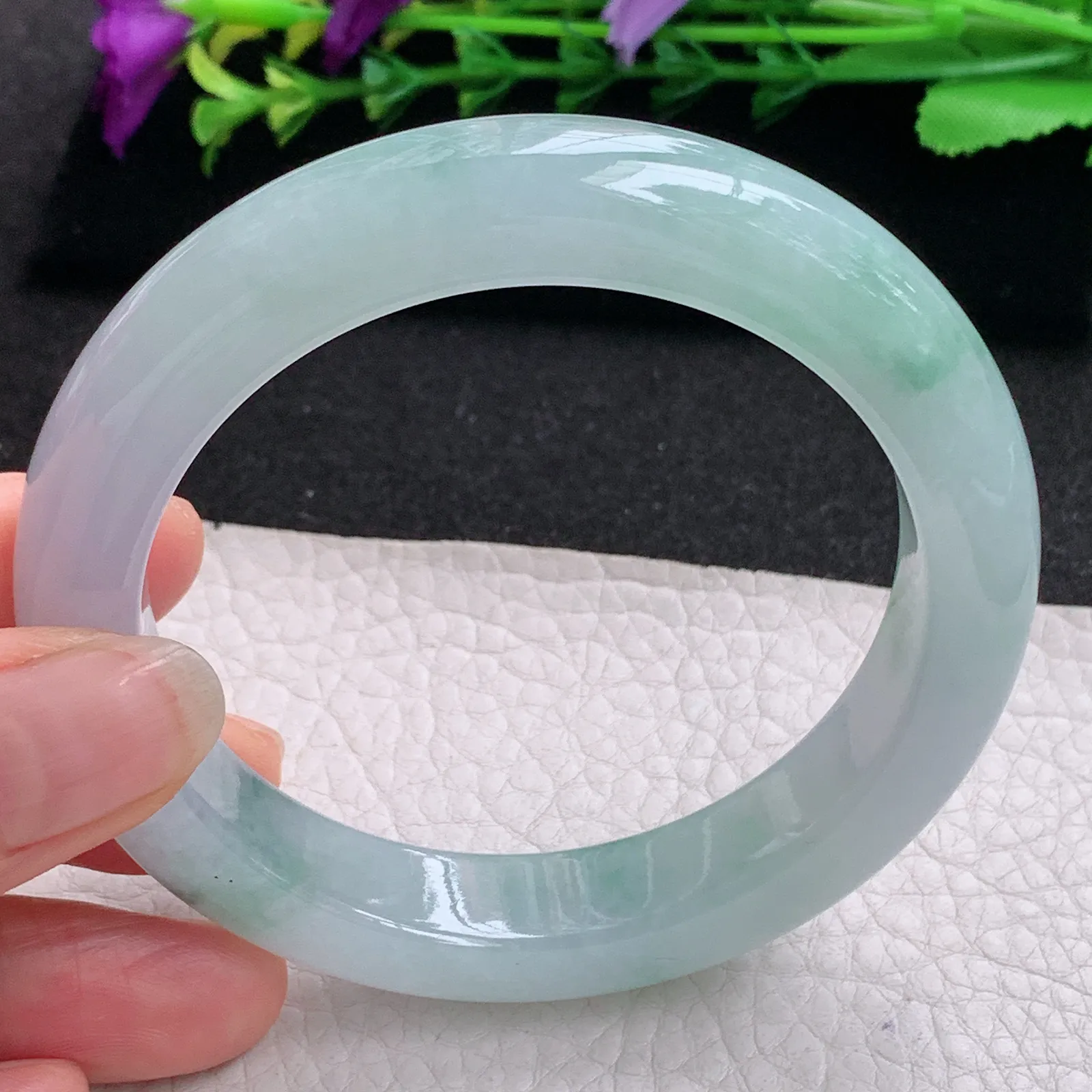 ll飘逸款58.5*12.5*9.5平安镯 天然缅甸翡翠A货冰润飘花宽边玉手环