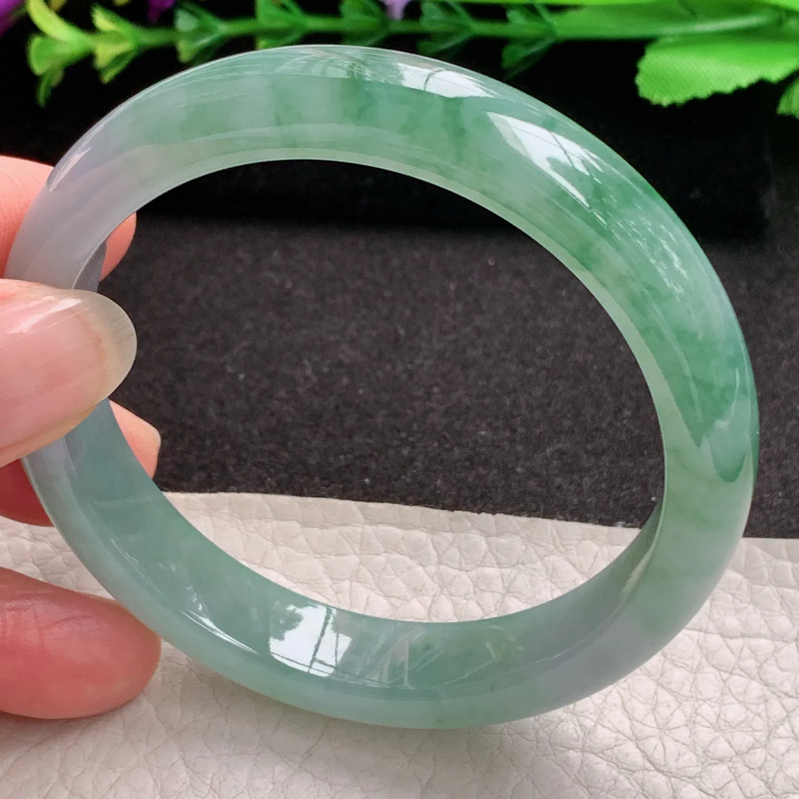 xx飘花韵味款56*12*7.5平安镯 天然缅甸翡翠A货冰胶飘逸宽边玉手环