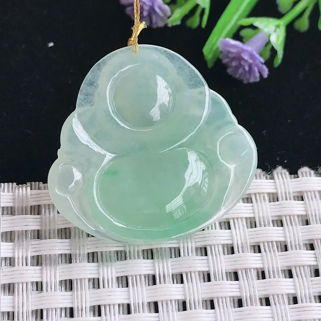 实拍A货翡翠29.8/31.8/5.5老坑冰胶水灵冰晴绿佛公吊坠翡翠挂件