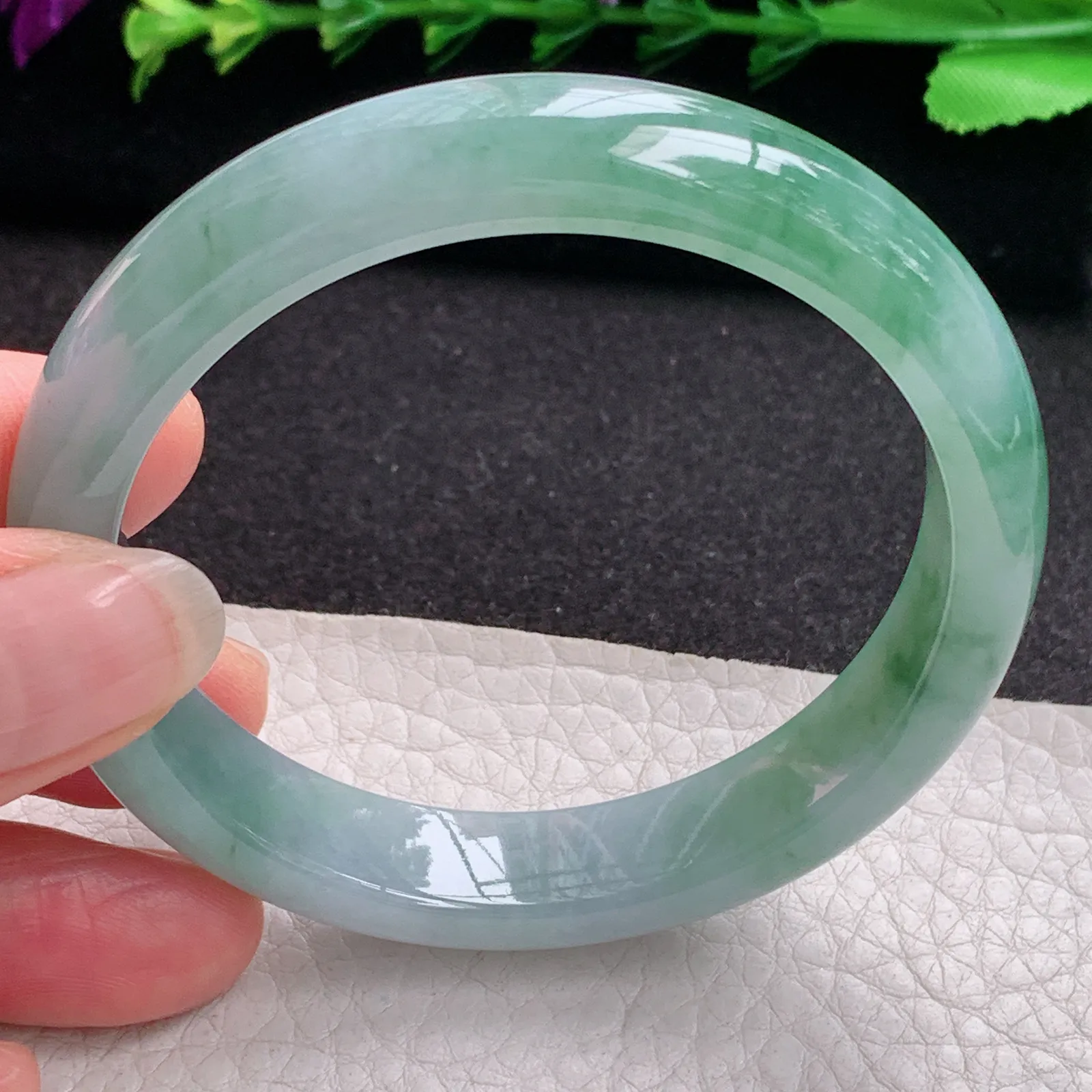 xx飘花韵味款56*12*7.5平安镯 天然缅甸翡翠A货冰胶飘逸宽边玉手环