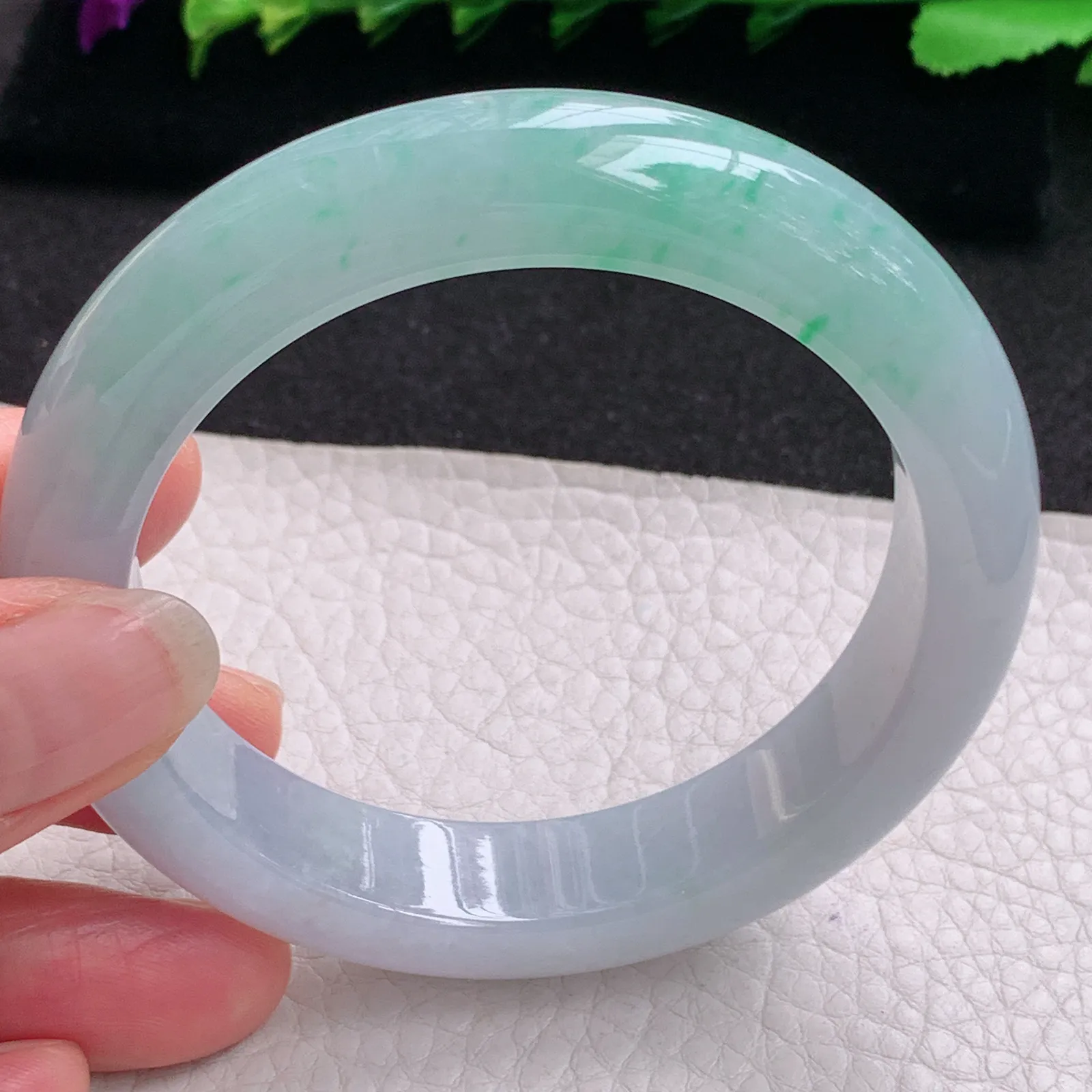 ll招财款57*12.5*9.6平安镯 天然缅甸翡翠A货冰润半山水蓝韵宽边玉手环