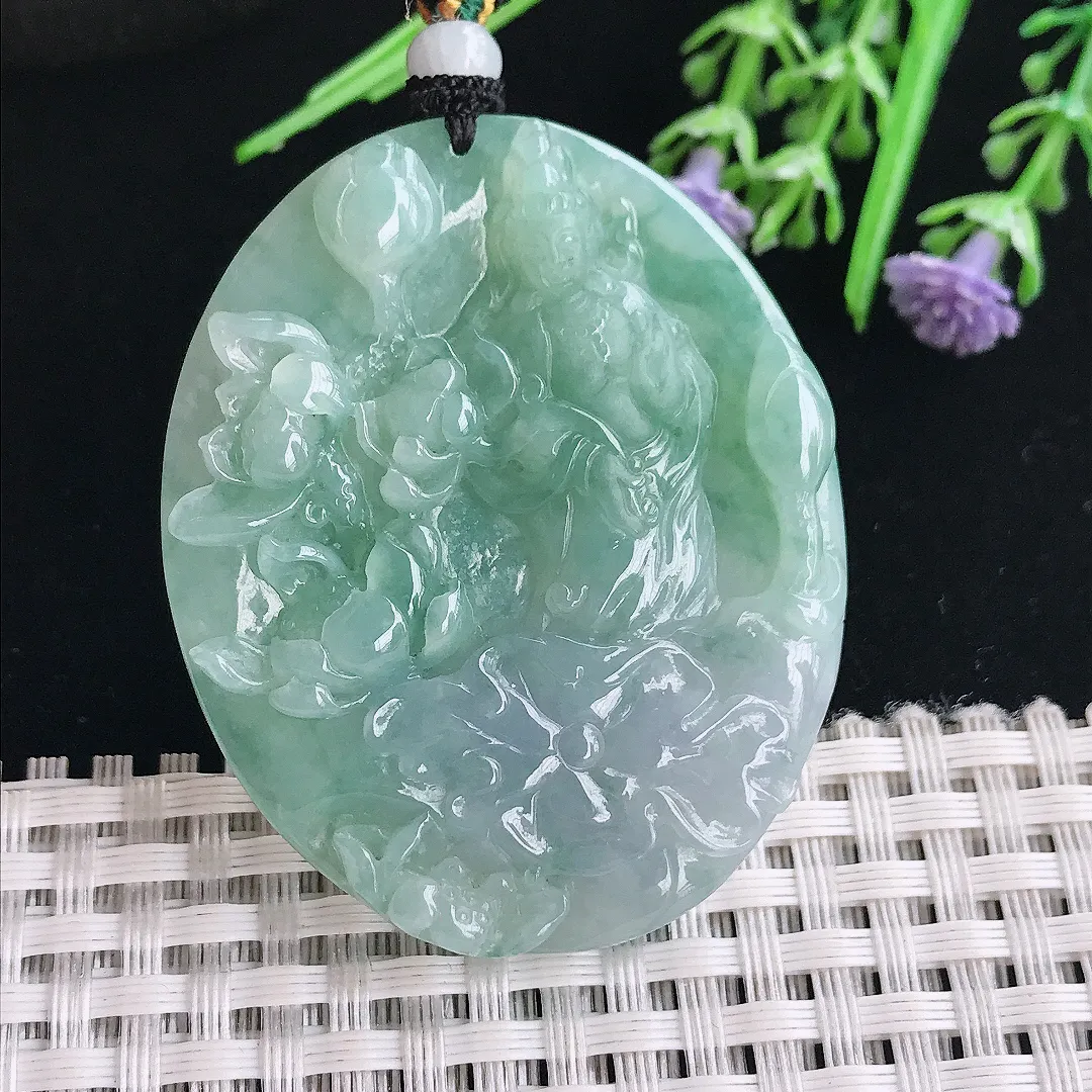 实拍A货翡翠49.8/41/6.3老坑冰润满色观音菩萨吊坠翡翠挂件