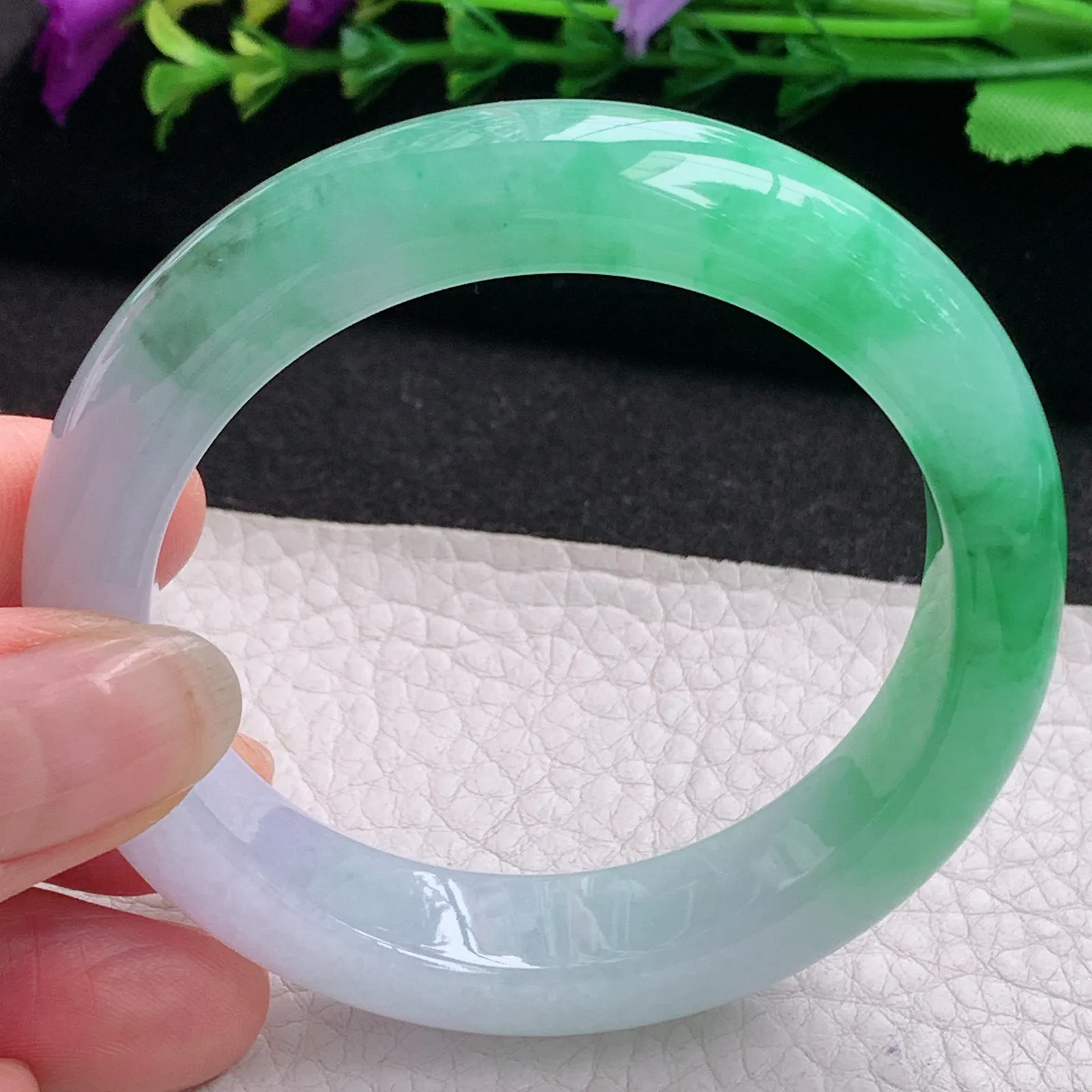 faa招财款53.5*13*8.5平安镯 天然缅甸翡翠A货水润半山水宽边玉手环