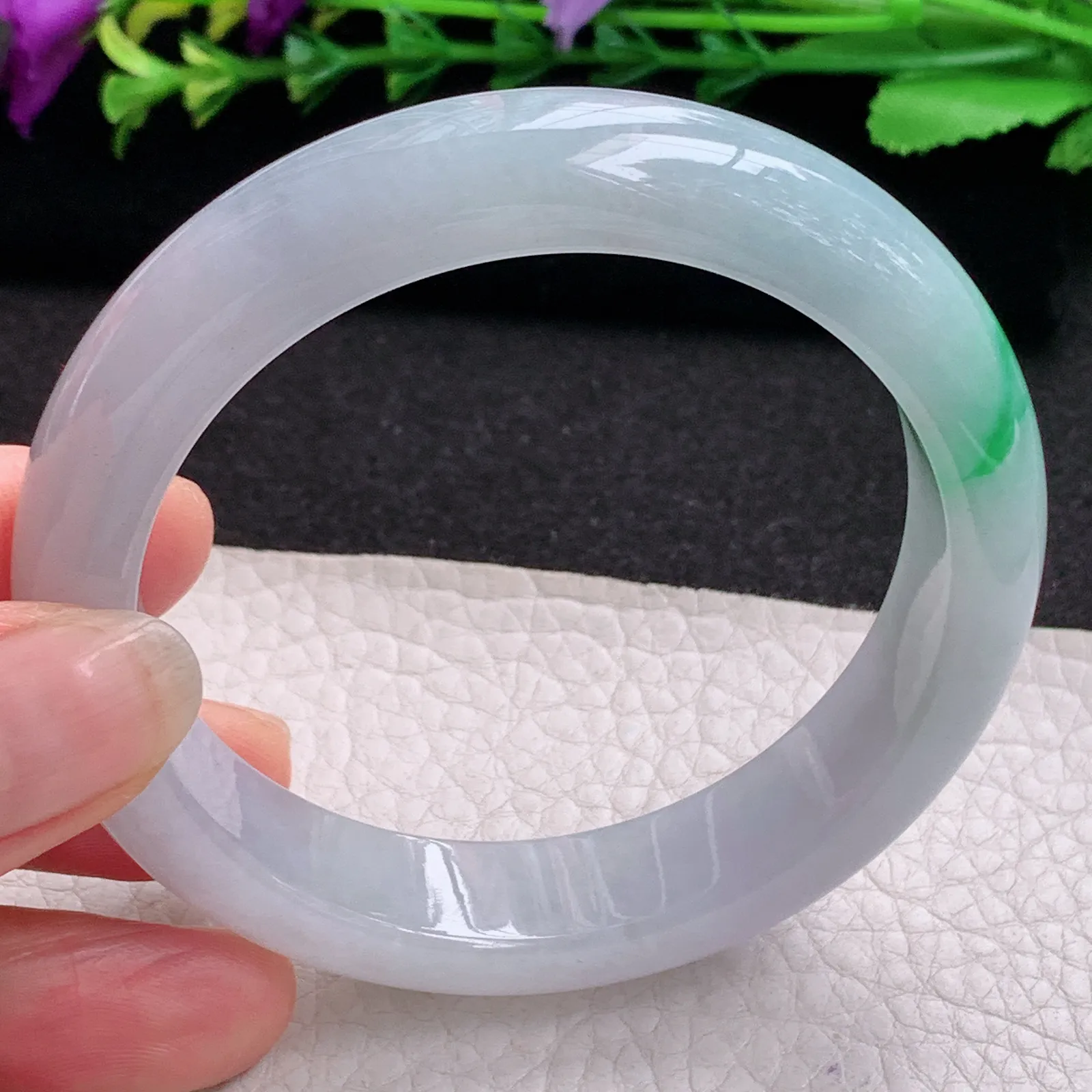 ll飘逸款57*13.2*8.5平安镯 天然缅甸翡翠A货水润飘花宽边玉手环