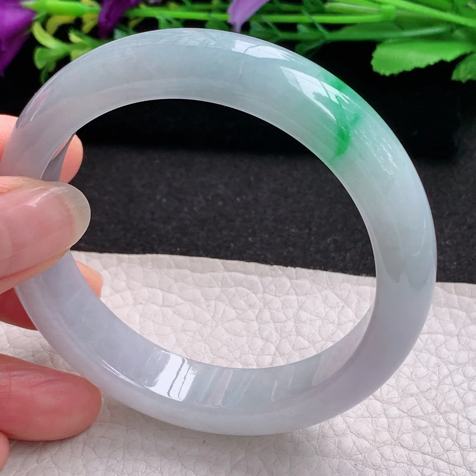 ll飘逸款57*13.2*8.5平安镯 天然缅甸翡翠A货水润飘花宽边玉手环