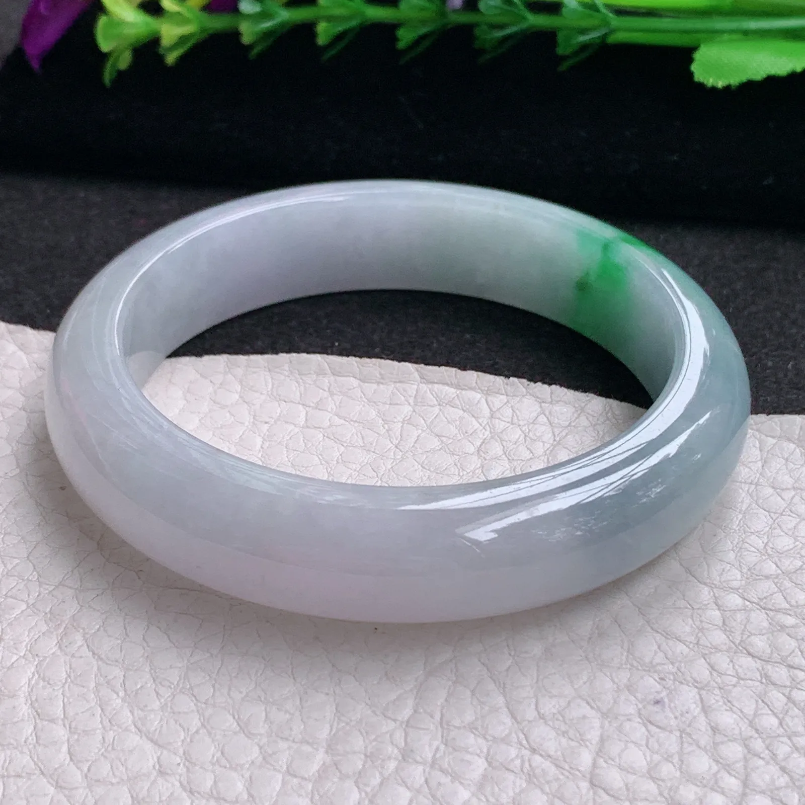 ll飘逸款57*13.2*8.5平安镯 天然缅甸翡翠A货水润飘花宽边玉手环