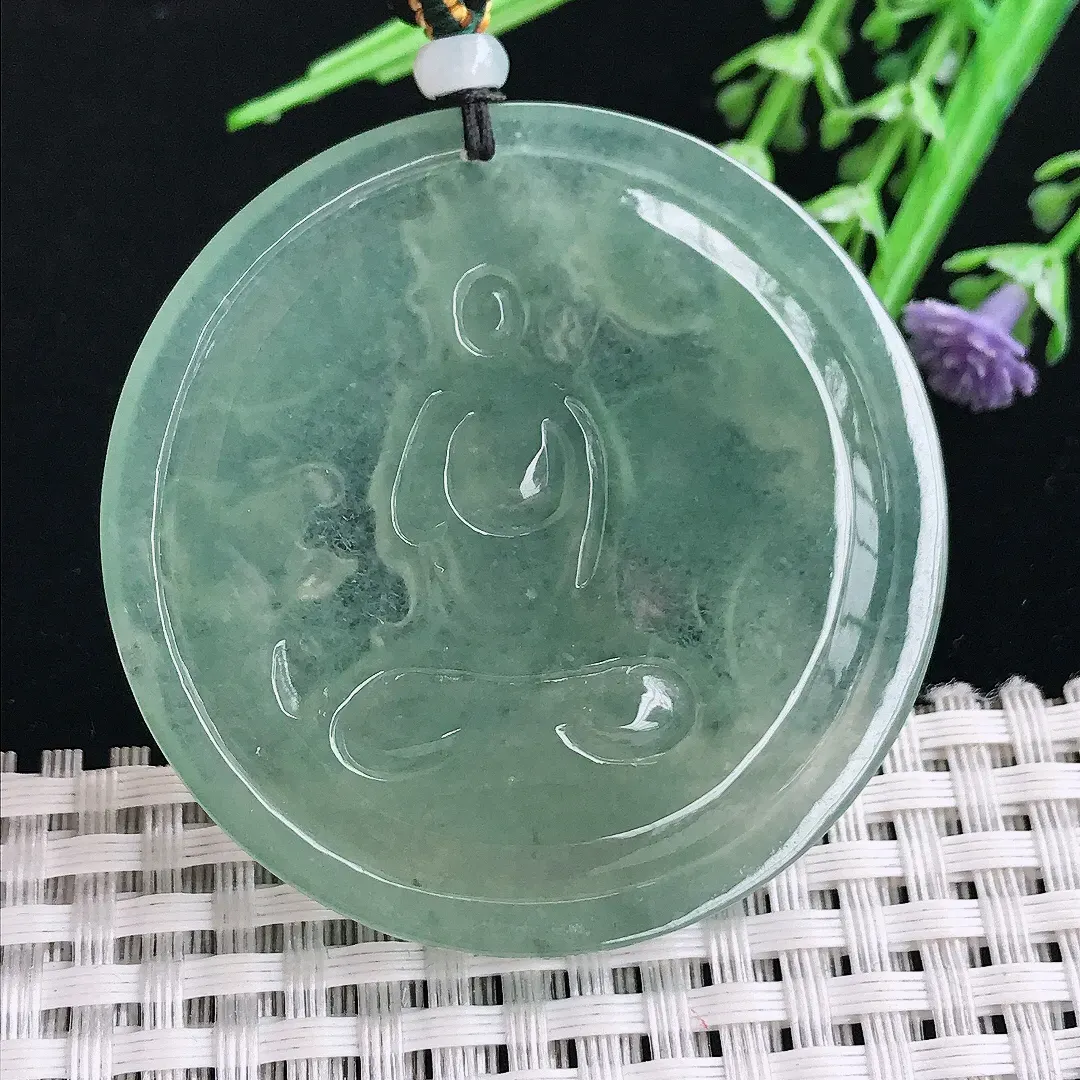 实拍A货翡翠49.6/5老坑冰种果冻冰晴满绿赐福观音吊坠翡翠挂件