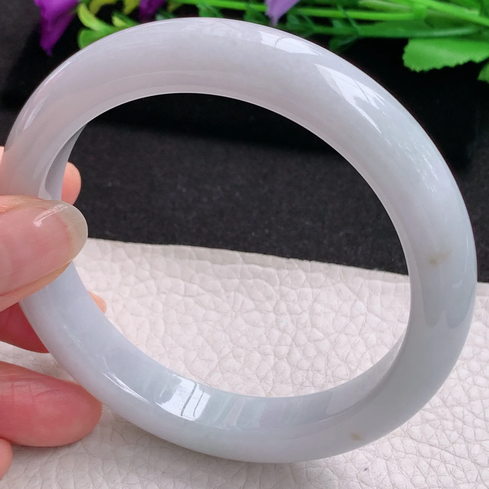 ll大圈口64*12.6*9平安镯 天然缅甸翡翠A货水润洒金宽边玉手环