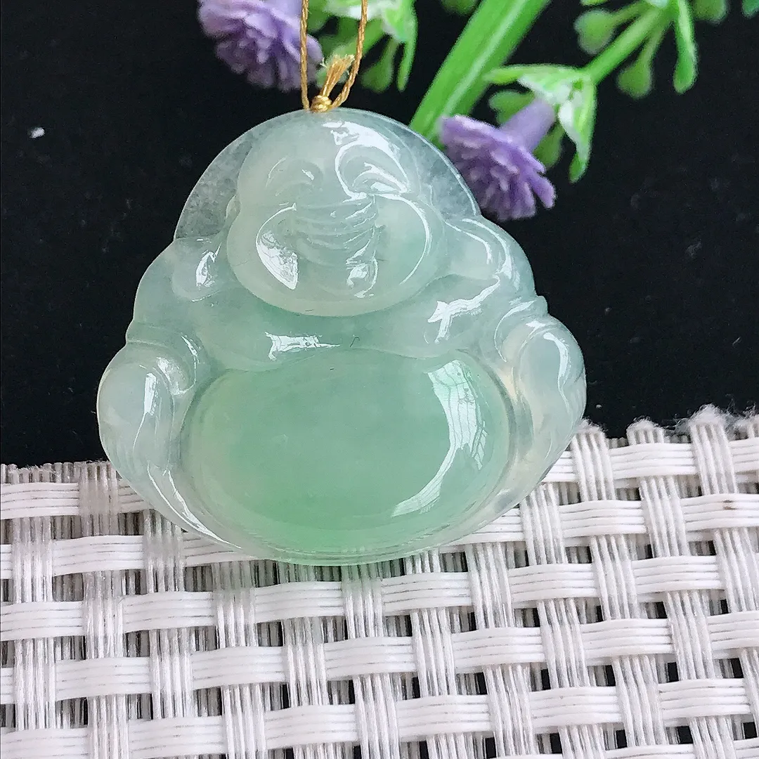 实拍A货翡翠29.8/31.8/5.5老坑冰胶水灵冰晴绿佛公吊坠翡翠挂件