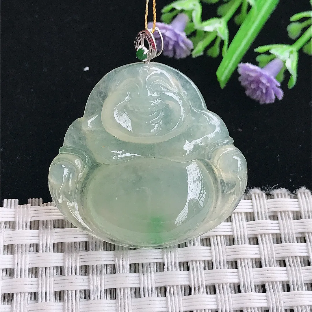 实拍A货翡翠31.5/33.6/6老坑18k金镶嵌冰胶冰晴佛公吊坠翡翠挂件