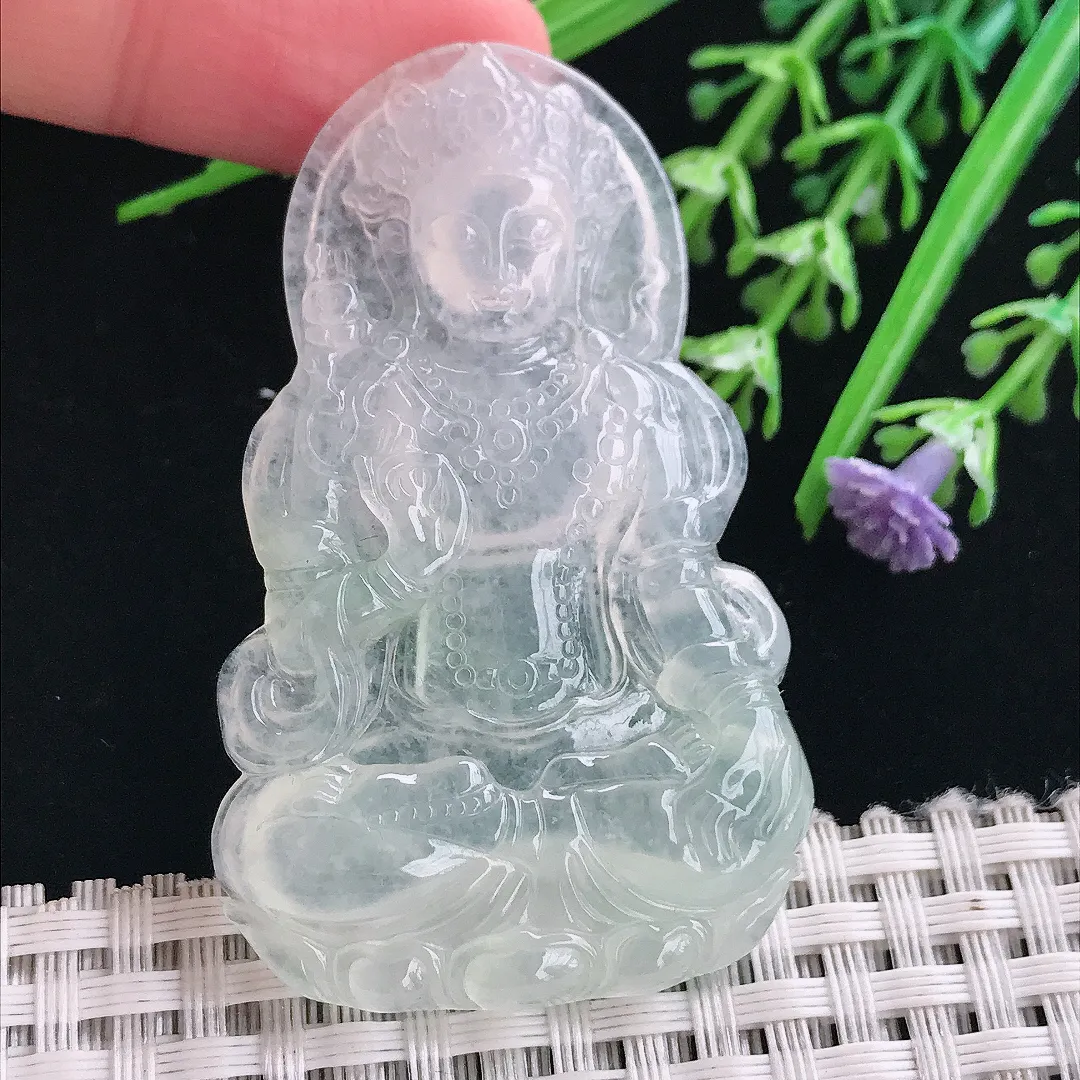 实拍A货翡翠55.8/34.8/5.6老坑冰种冰透渡母菩萨吊坠翡翠挂件