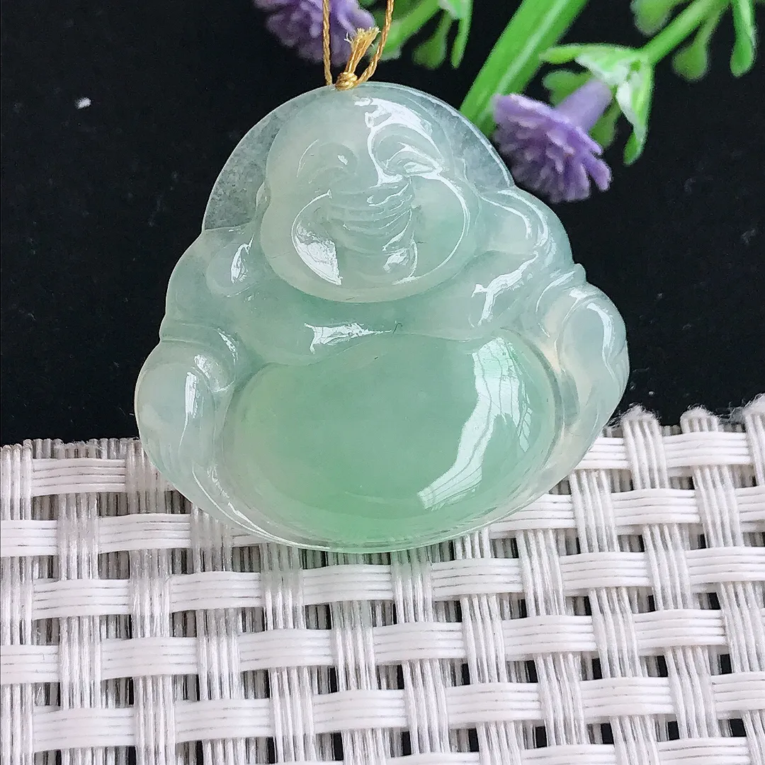 实拍A货翡翠29.8/31.8/5.5老坑冰胶水灵冰晴绿佛公吊坠翡翠挂件
