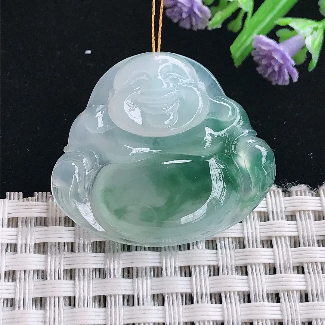实拍A货翡翠28.9/33.3/6.1老坑冰胶水灵飘花佛公吊坠翡翠挂件