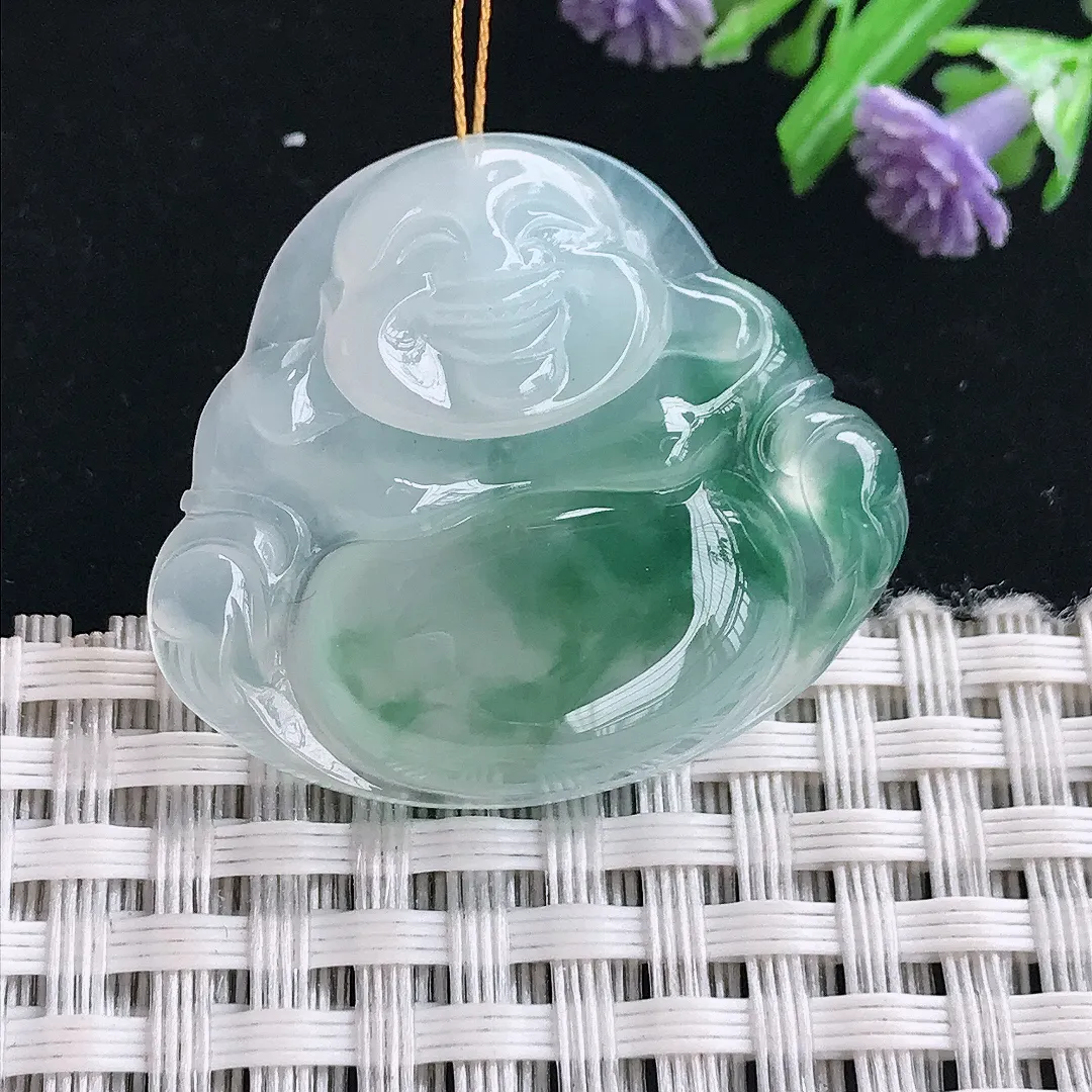 实拍A货翡翠28.9/33.3/6.1老坑冰胶水灵飘花佛公吊坠翡翠挂件