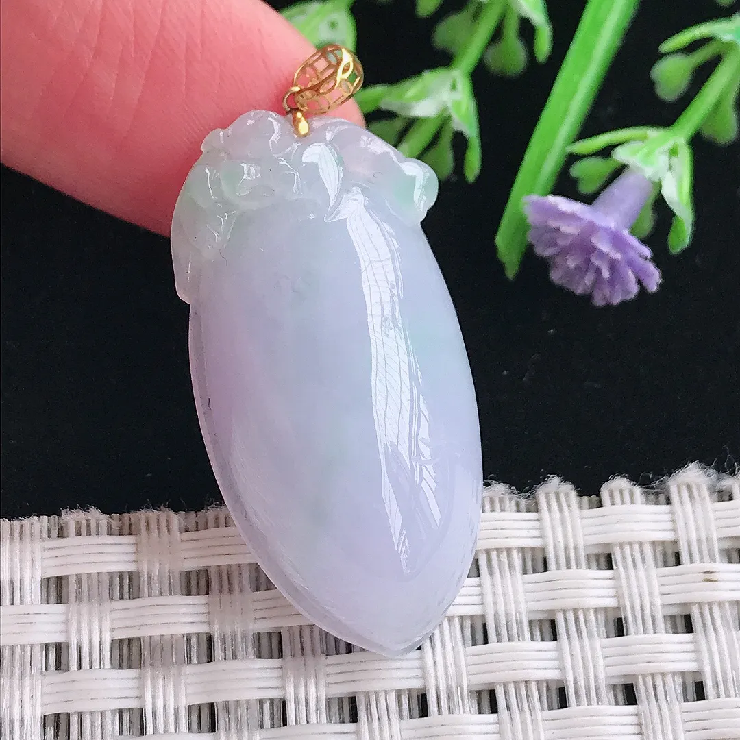 实拍A货翡翠33.3/16.6/10.5老坑18k金镶嵌紫罗兰寿桃吊坠翡翠桃子挂件