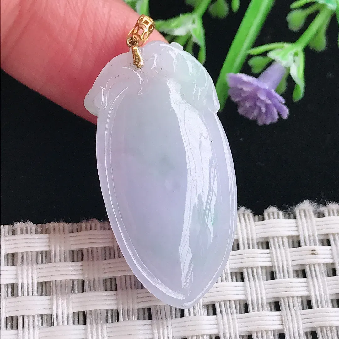 实拍A货翡翠33.3/16.6/10.5老坑18k金镶嵌紫罗兰寿桃吊坠翡翠桃子挂件