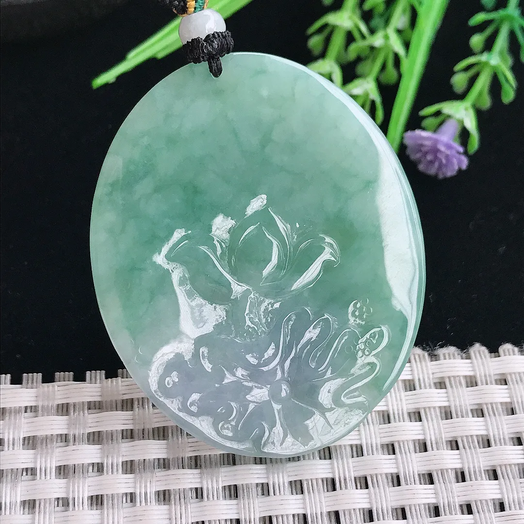 实拍A货翡翠49.8/41/6.3老坑冰润满色观音菩萨吊坠翡翠挂件