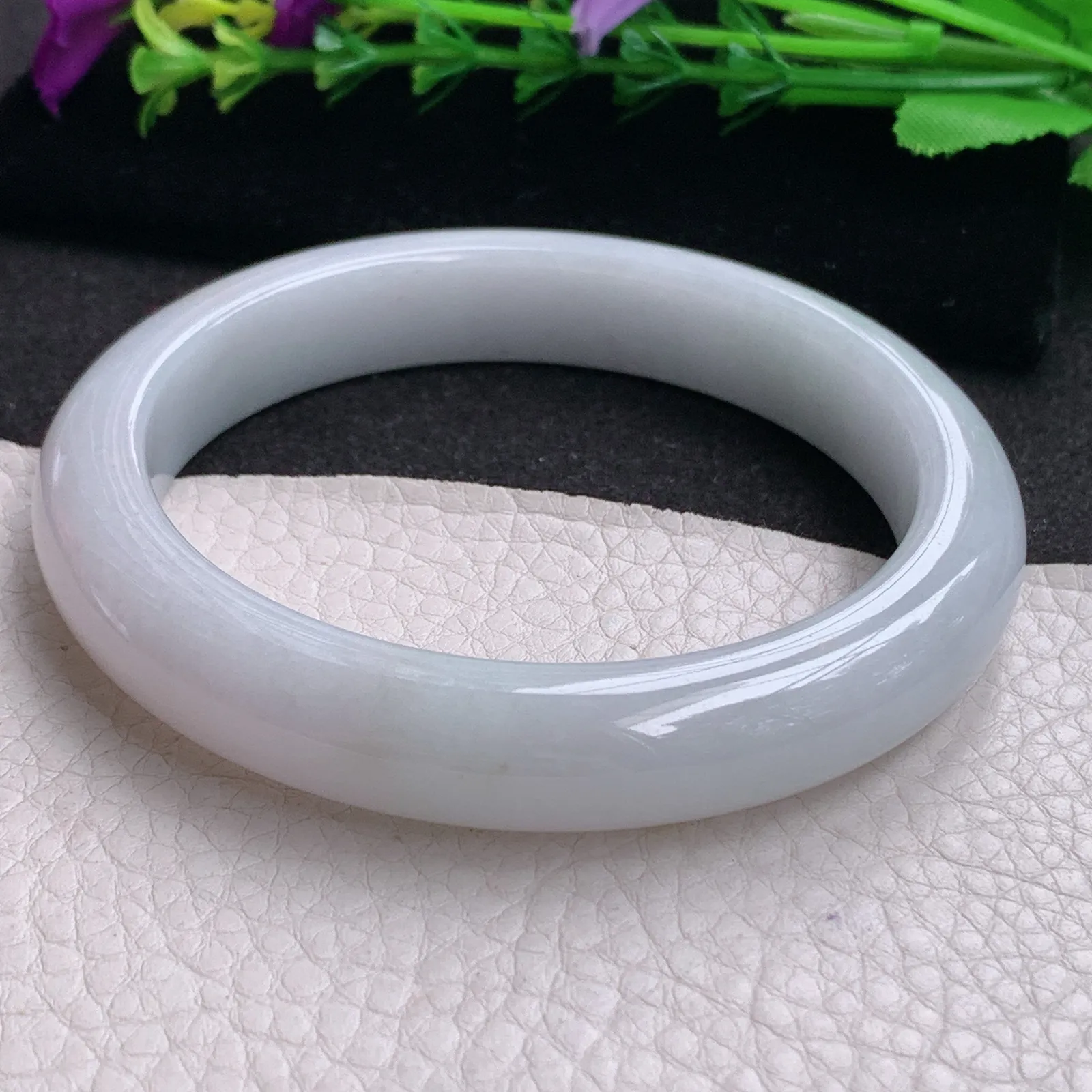 ll大圈口64*12.6*9平安镯 天然缅甸翡翠A货水润洒金宽边玉手环