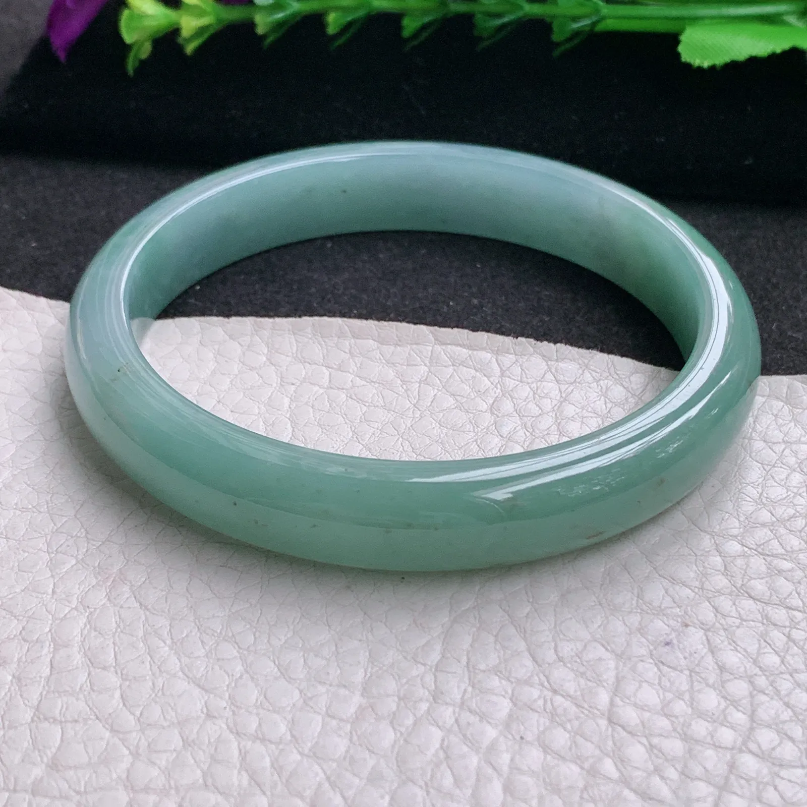 ll大圈口64*11.5*7.3平安镯 天然缅甸翡翠A货水润蓝韵宽边玉手环