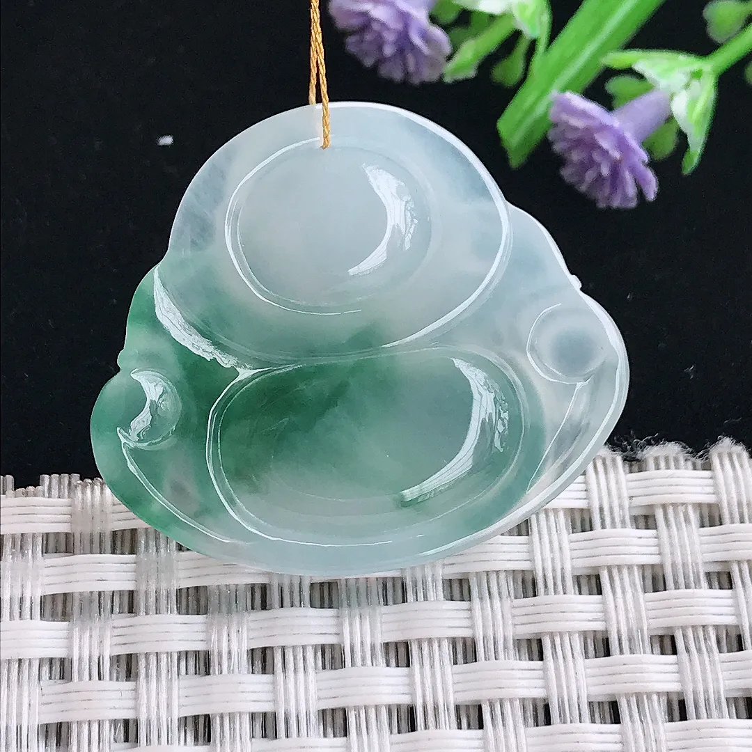 实拍A货翡翠28.9/33.3/6.1老坑冰胶水灵飘花佛公吊坠翡翠挂件