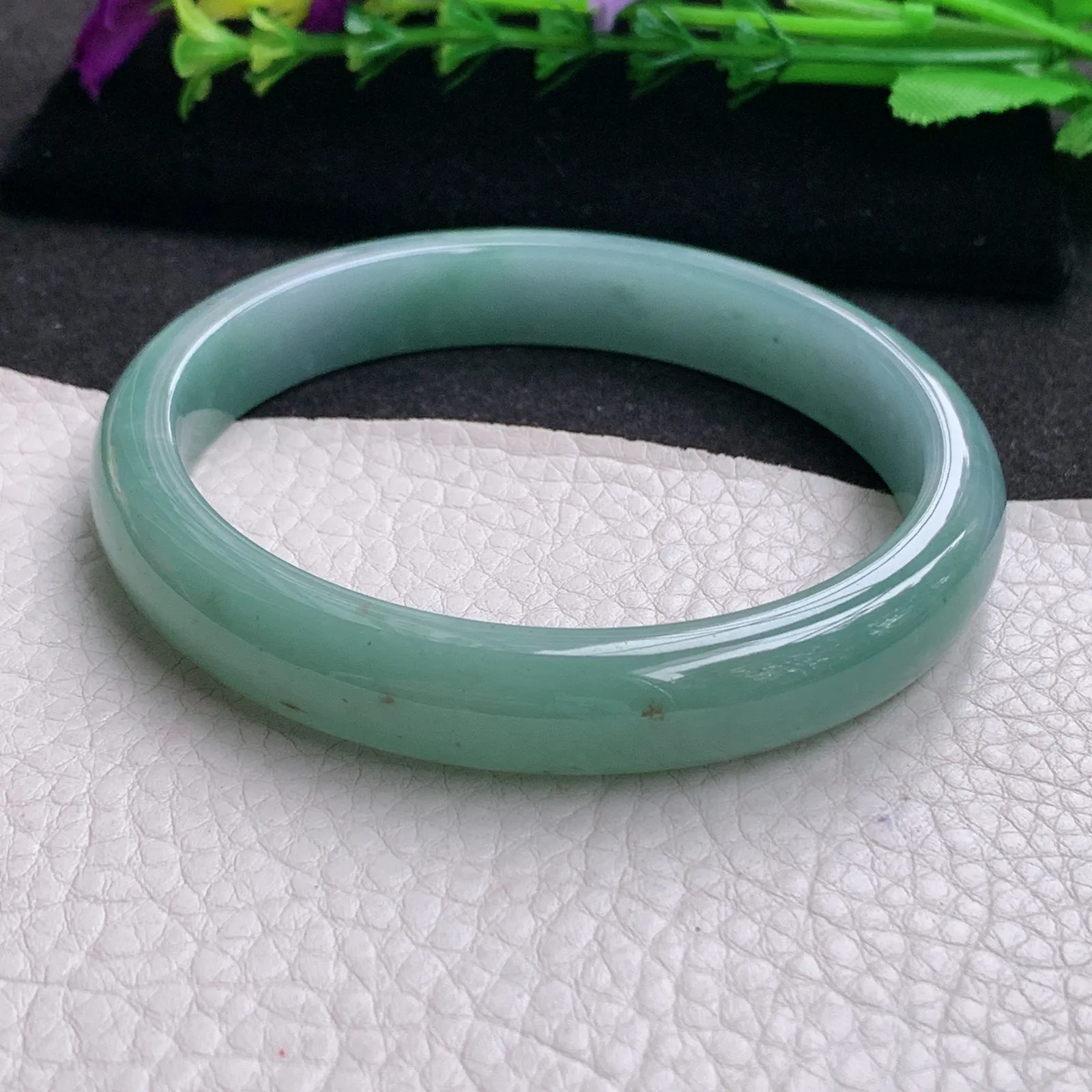 ll大圈口64*11.5*7.3平安镯 天然缅甸翡翠A货水润蓝韵宽边玉手环