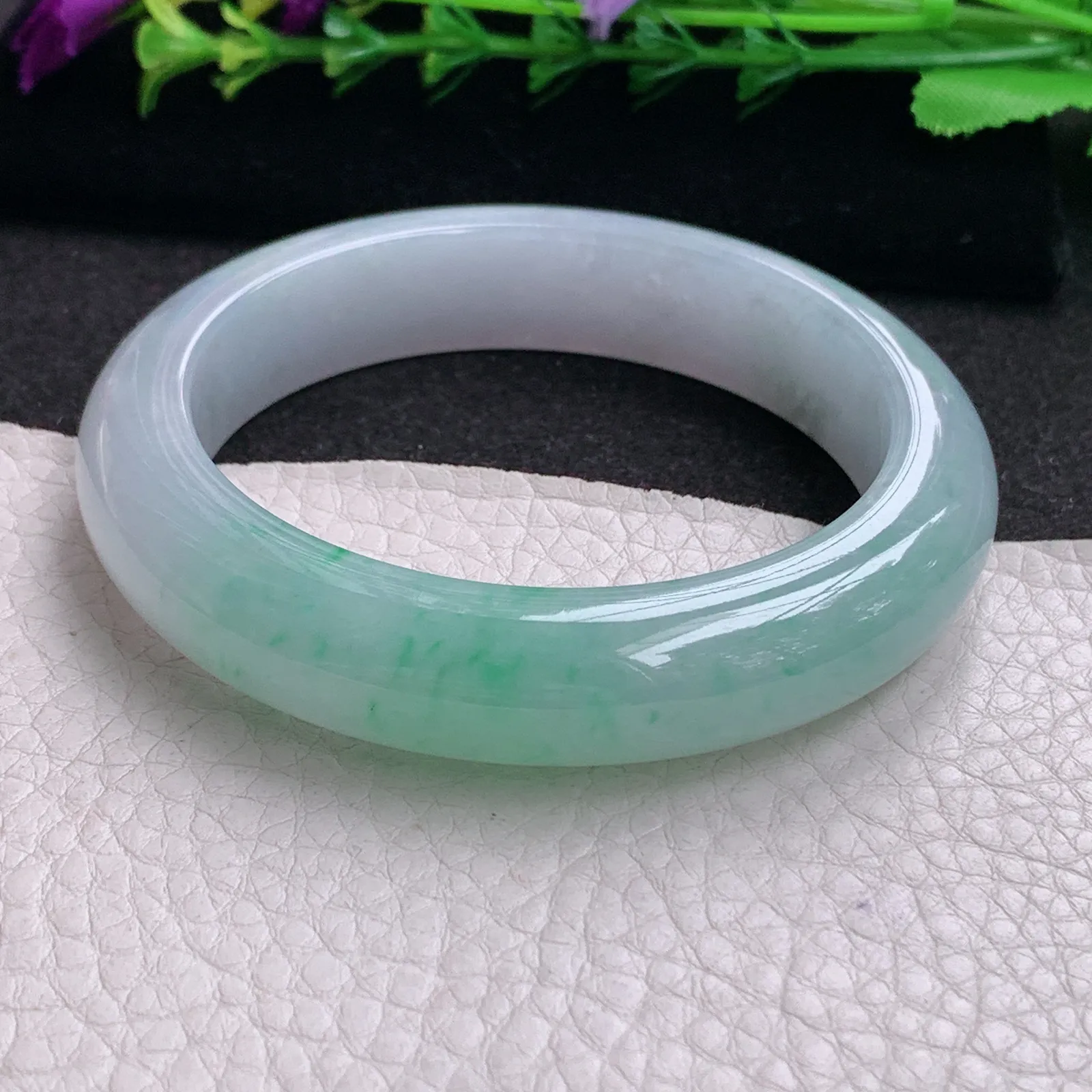 ll招财款57*12.5*9.6平安镯 天然缅甸翡翠A货冰润半山水蓝韵宽边玉手环