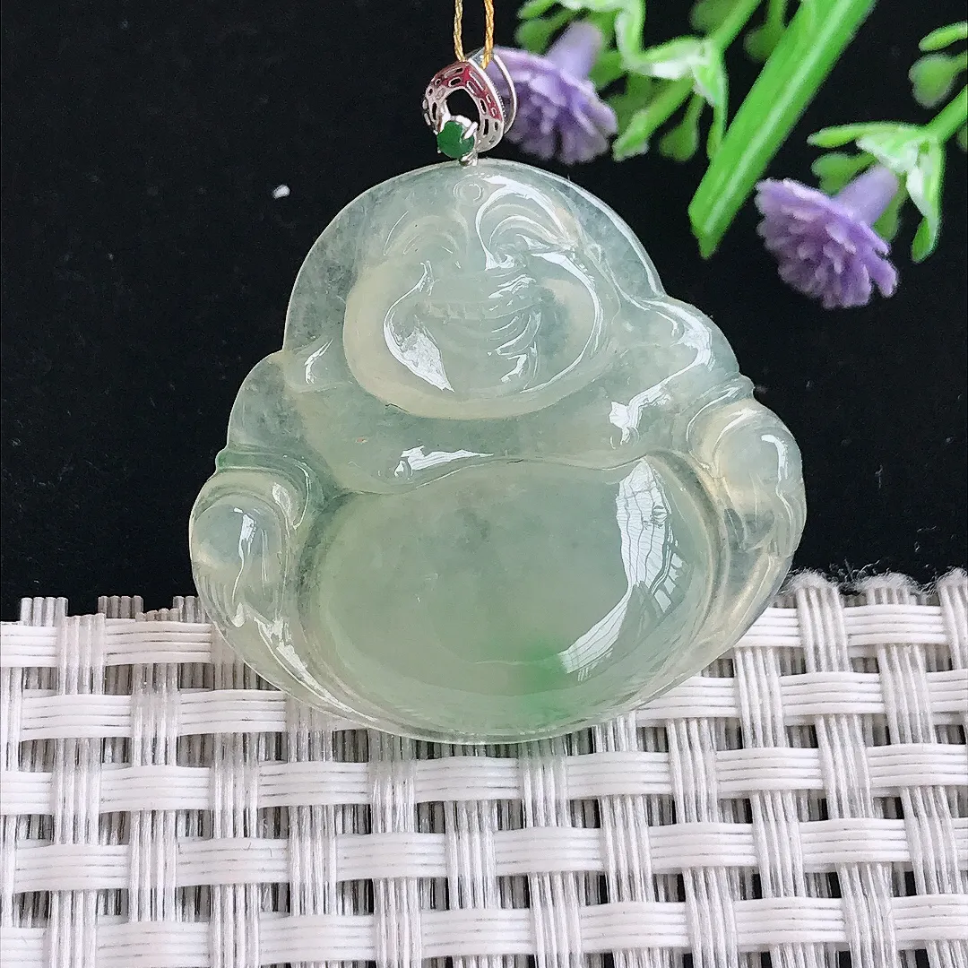 实拍A货翡翠31.5/33.6/6老坑18k金镶嵌冰胶冰晴佛公吊坠翡翠挂件