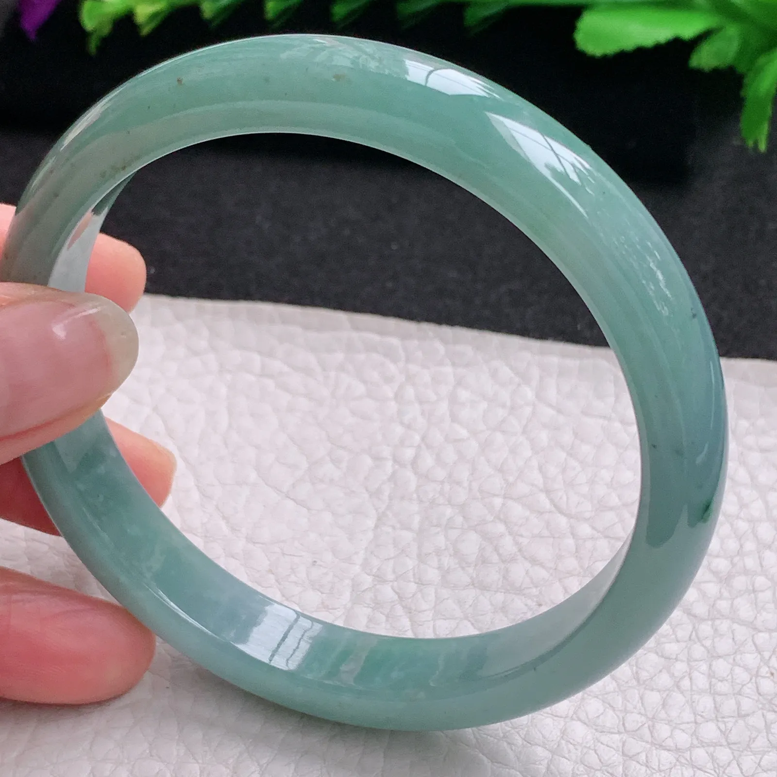 ll大圈口64*11.5*7.3平安镯 天然缅甸翡翠A货水润蓝韵宽边玉手环