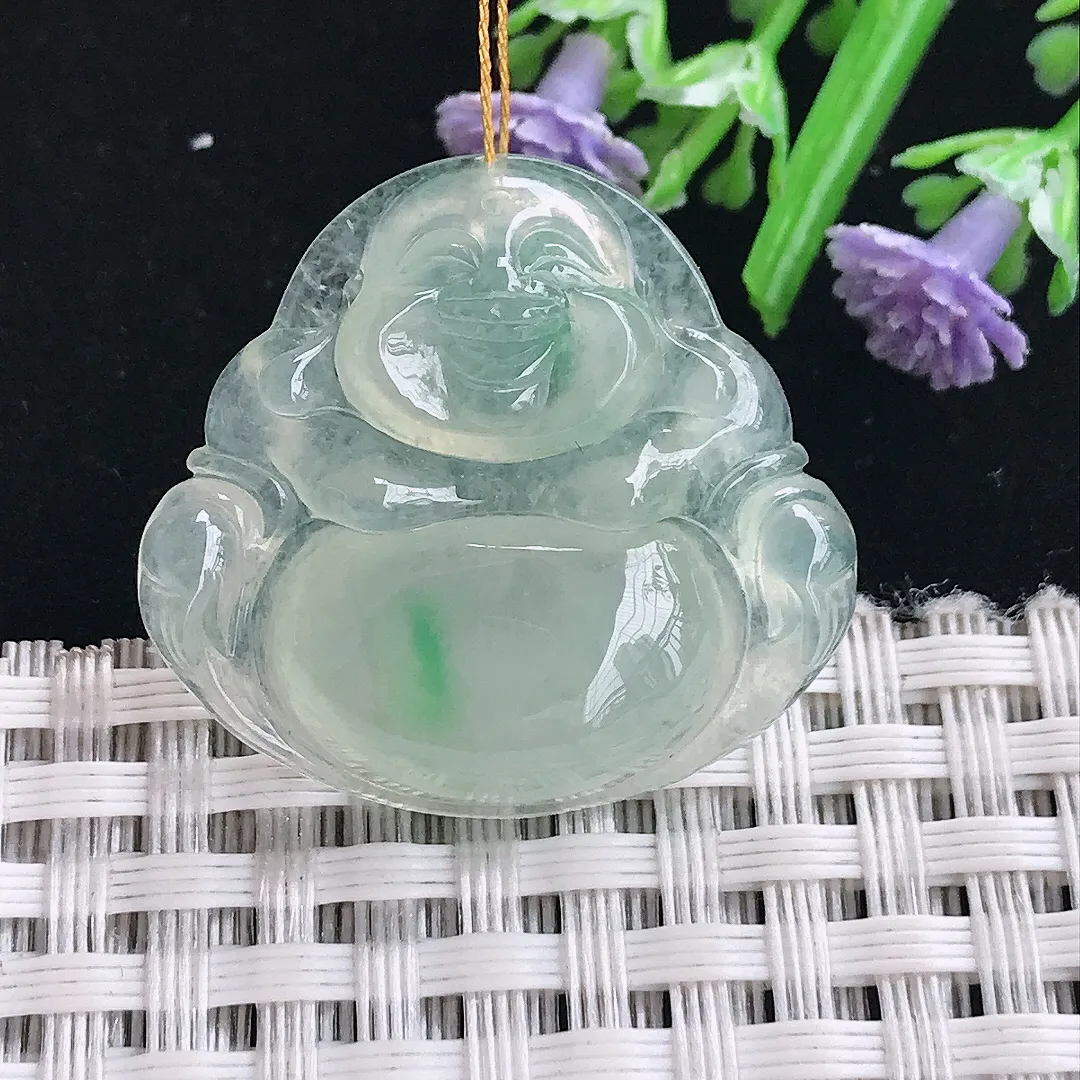实拍A货翡翠27.2/29.3/6.6老坑冰种起胶冰晴绿佛公吊坠翡翠挂件