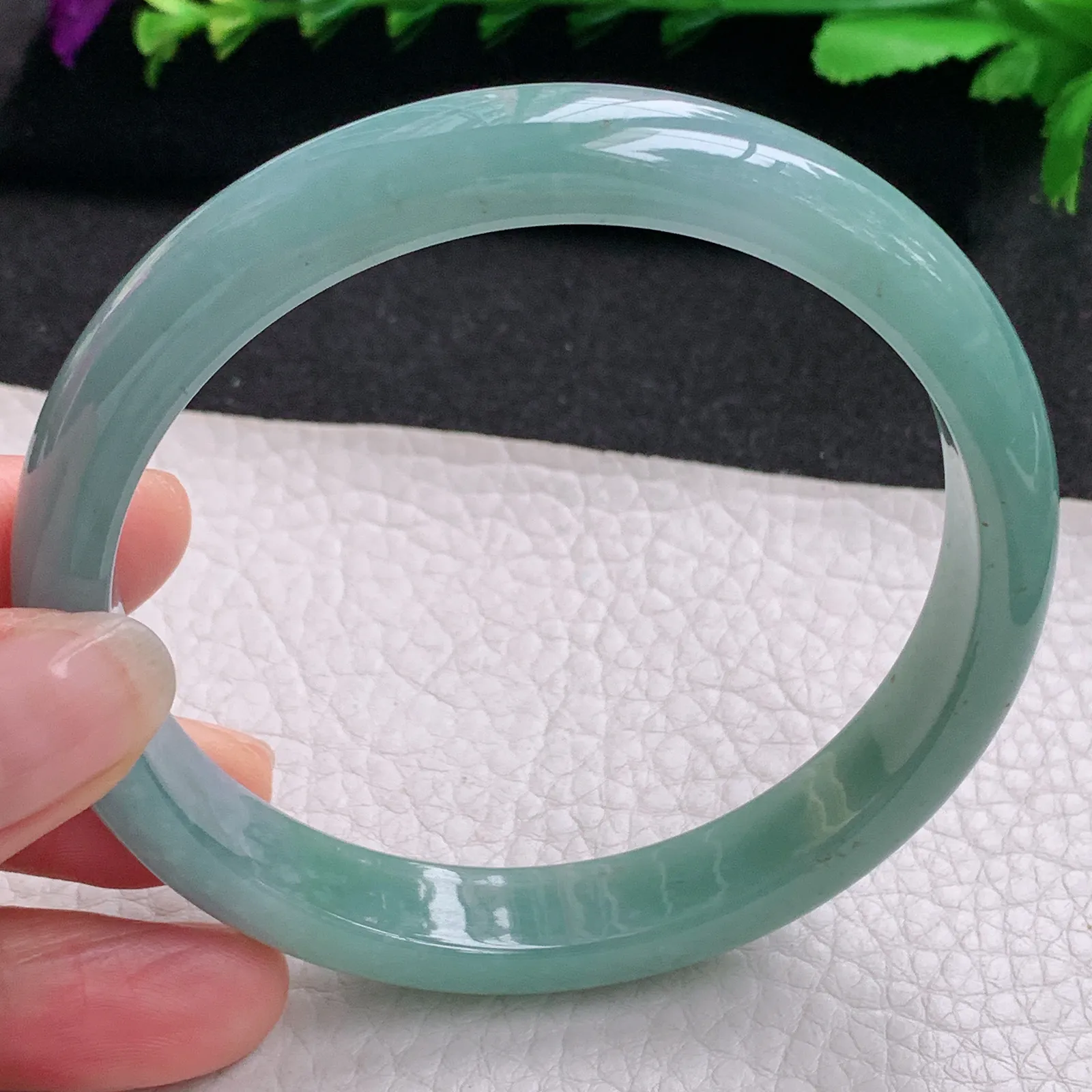 ll大圈口64*11.5*7.3平安镯 天然缅甸翡翠A货水润蓝韵宽边玉手环