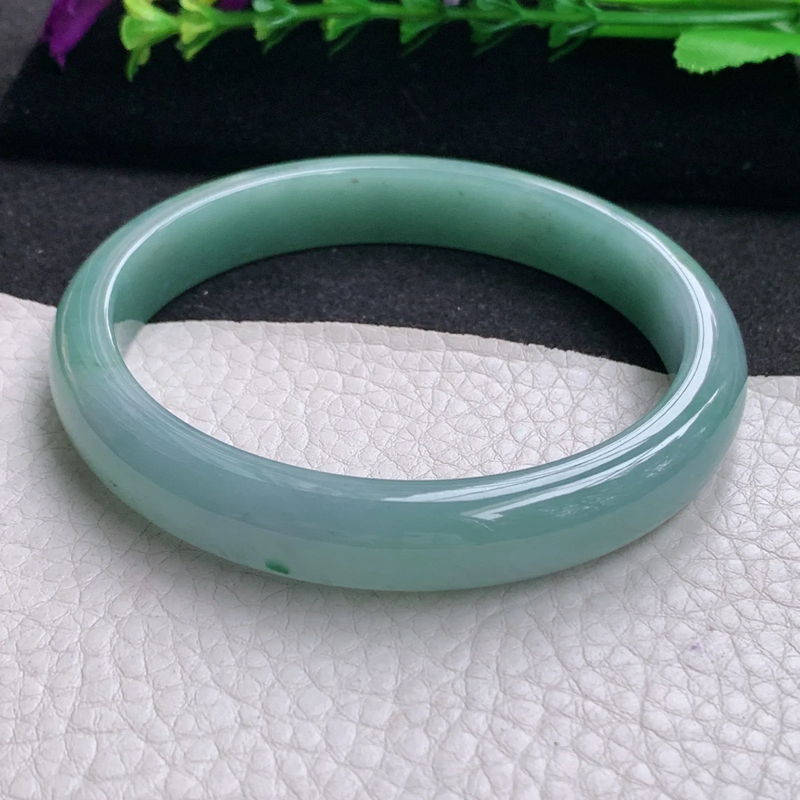 ll大圈口64*11.5*7.3平安镯 天然缅甸翡翠A货水润蓝韵宽边玉手环