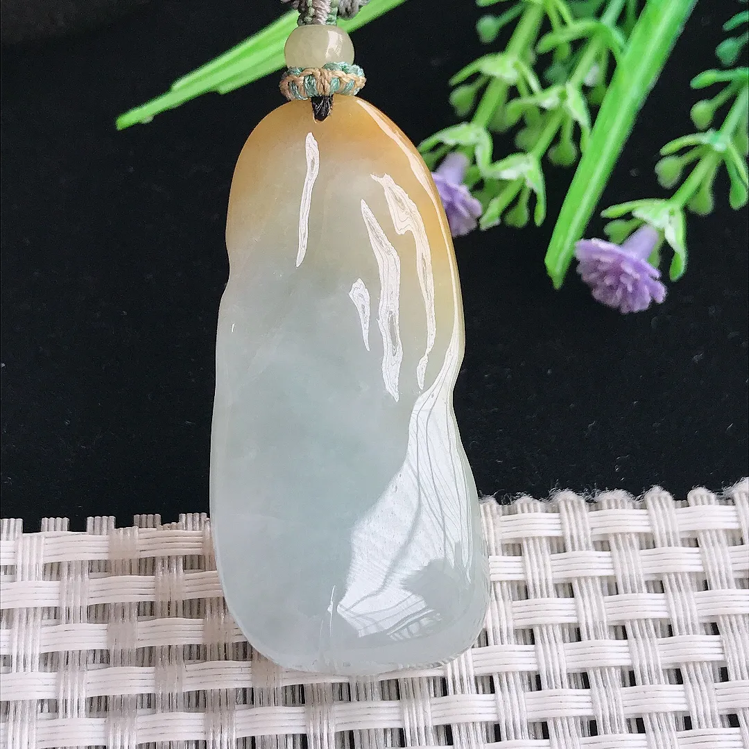 实拍A货翡翠49/23/13.8老坑精美温润俏色黄翡连年有余吊坠翡翠挂件