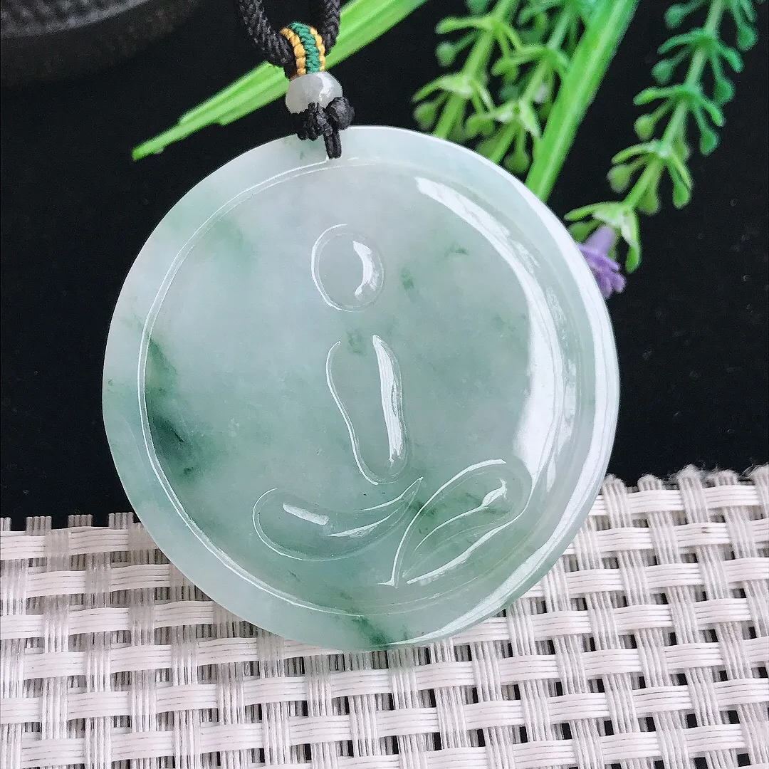实拍A货翡翠50.8/5.5老坑精美温润飘花赐福观音吊坠翡翠挂件