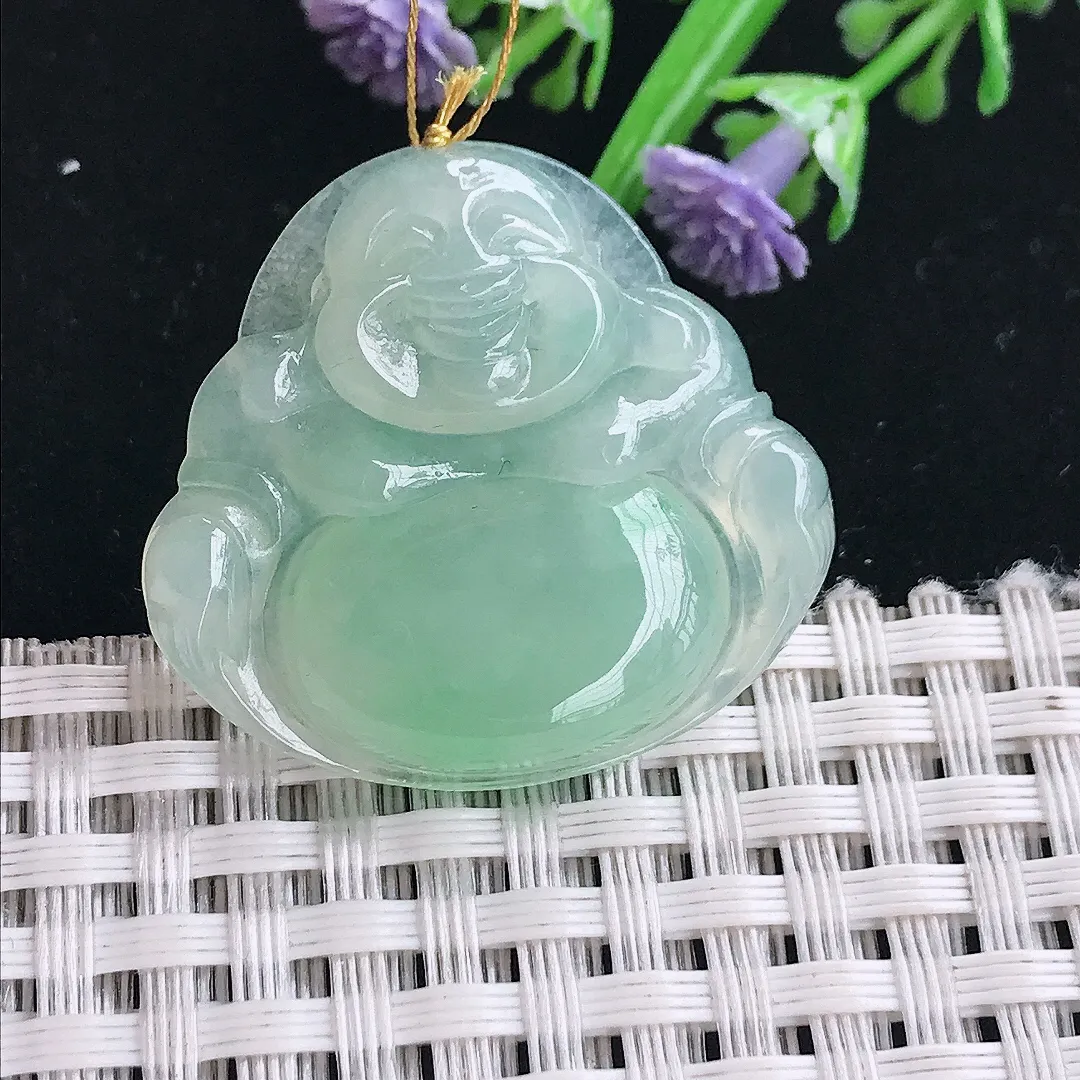 实拍A货翡翠29.8/31.8/5.5老坑冰胶水灵冰晴绿佛公吊坠翡翠挂件