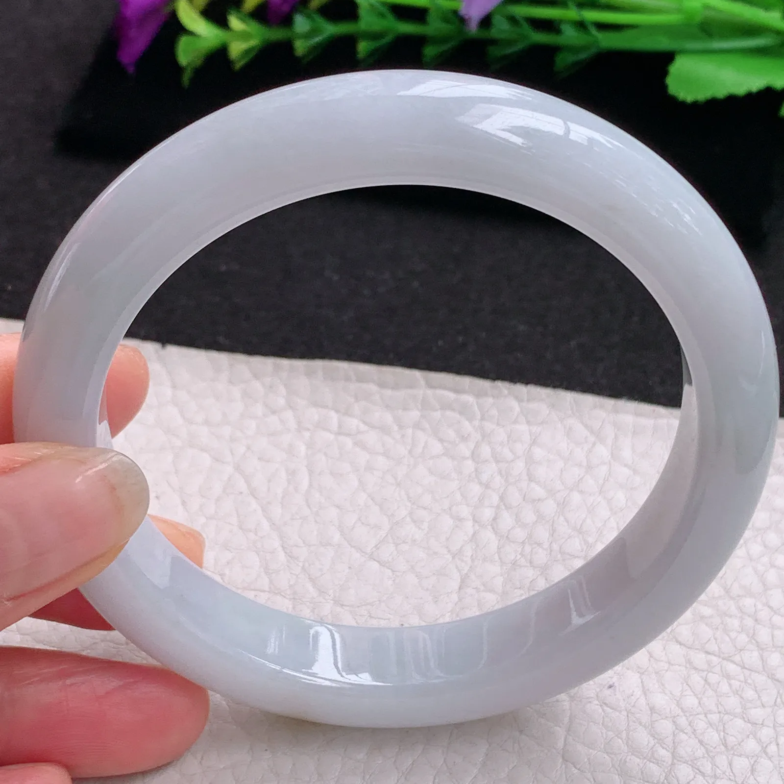 ll大圈口64*12.6*9平安镯 天然缅甸翡翠A货水润洒金宽边玉手环