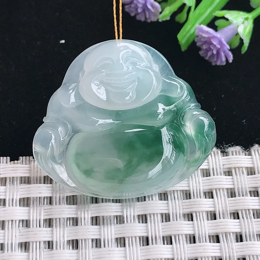 实拍A货翡翠28.9/33.3/6.1老坑冰胶水灵飘花佛公吊坠翡翠挂件